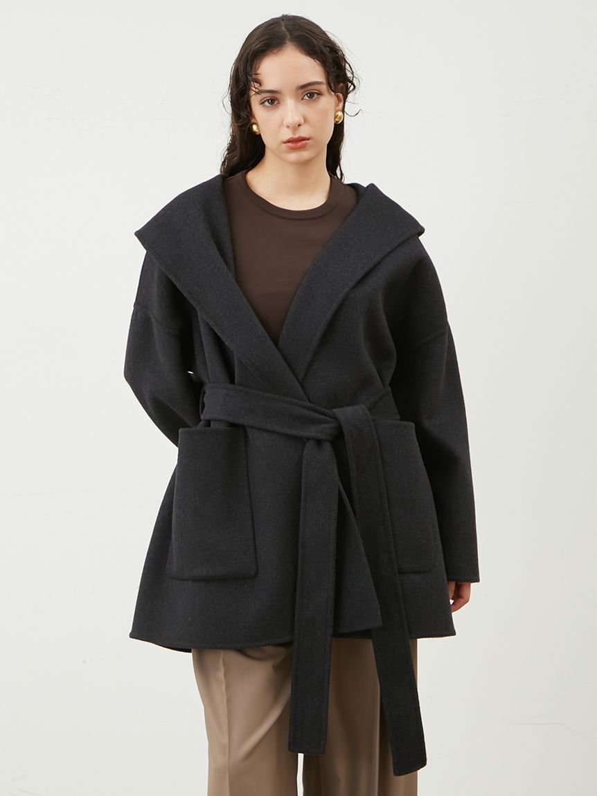 SALE／50%OFF】Mila Owen 共布ベルト付ハーフ丈フードリバーコート