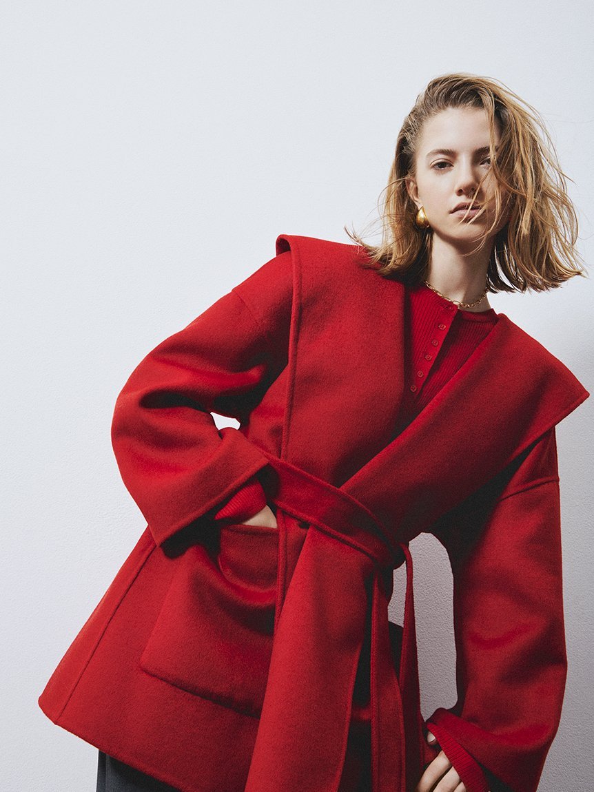 SALE／50%OFF】Mila Owen 共布ベルト付ハーフ丈フードリバーコート