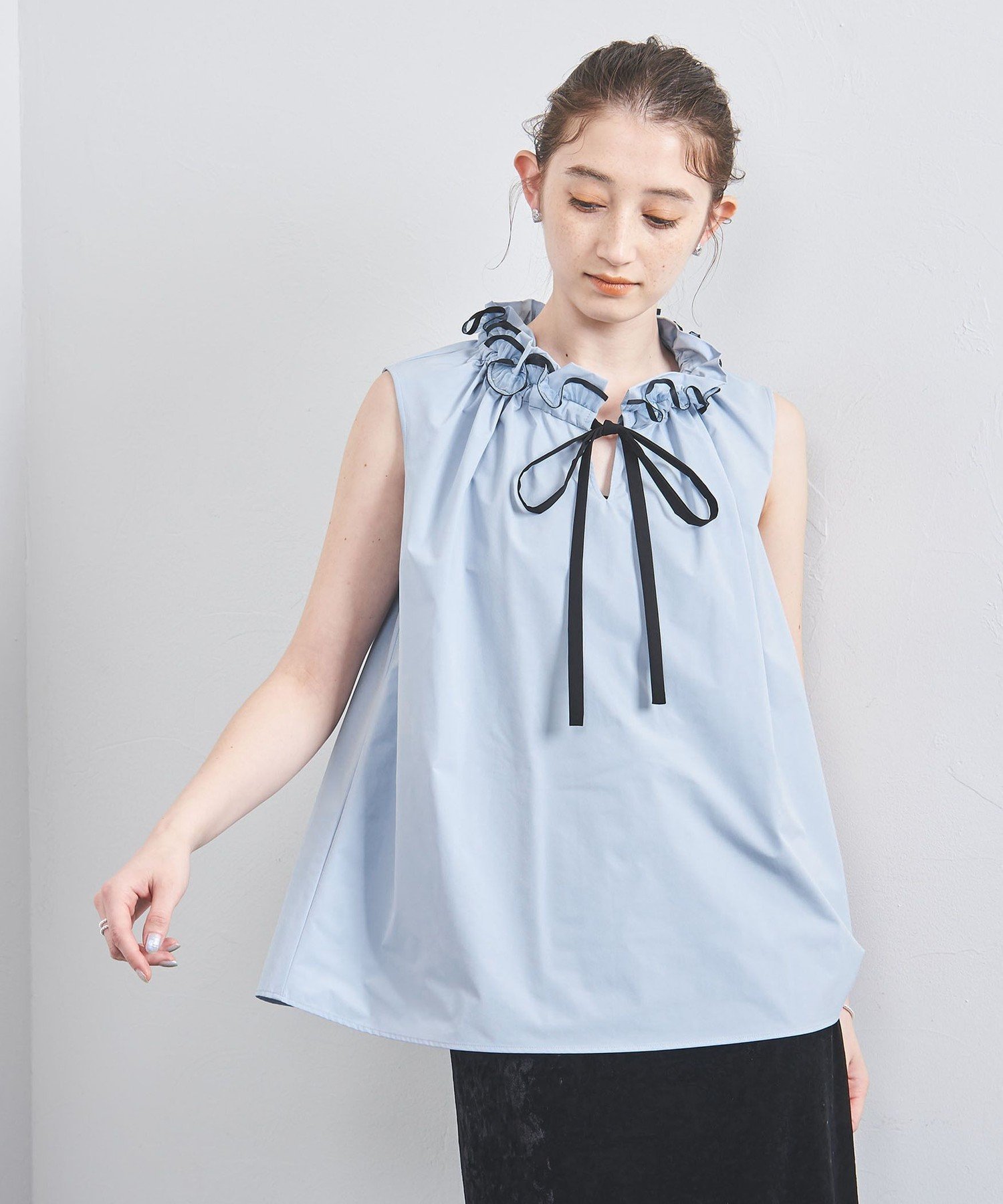 UNITED ARROWS オーガンジーフリル ノースリーブブラウス ユナイテッド