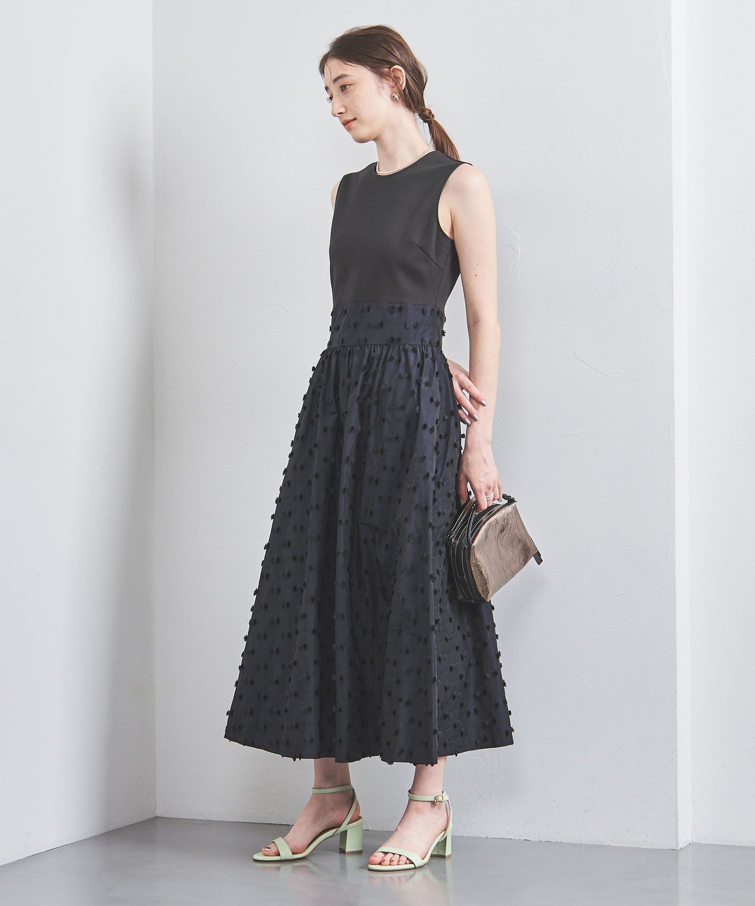 UNITED ARROWS リボン カットジャカード ロングワンピース