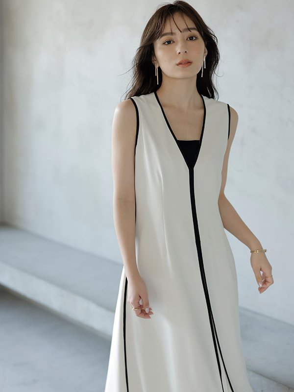 anuans バイカラーパイピングデザインワンピース （IVORY） アニュアンス anuans バイカラーパイピングデザインワンピース （IVORY