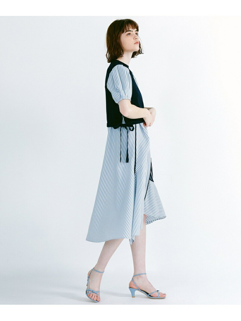SALE／50%OFF】LANVIN en Bleu ストライプMIXドッキングワンピース 