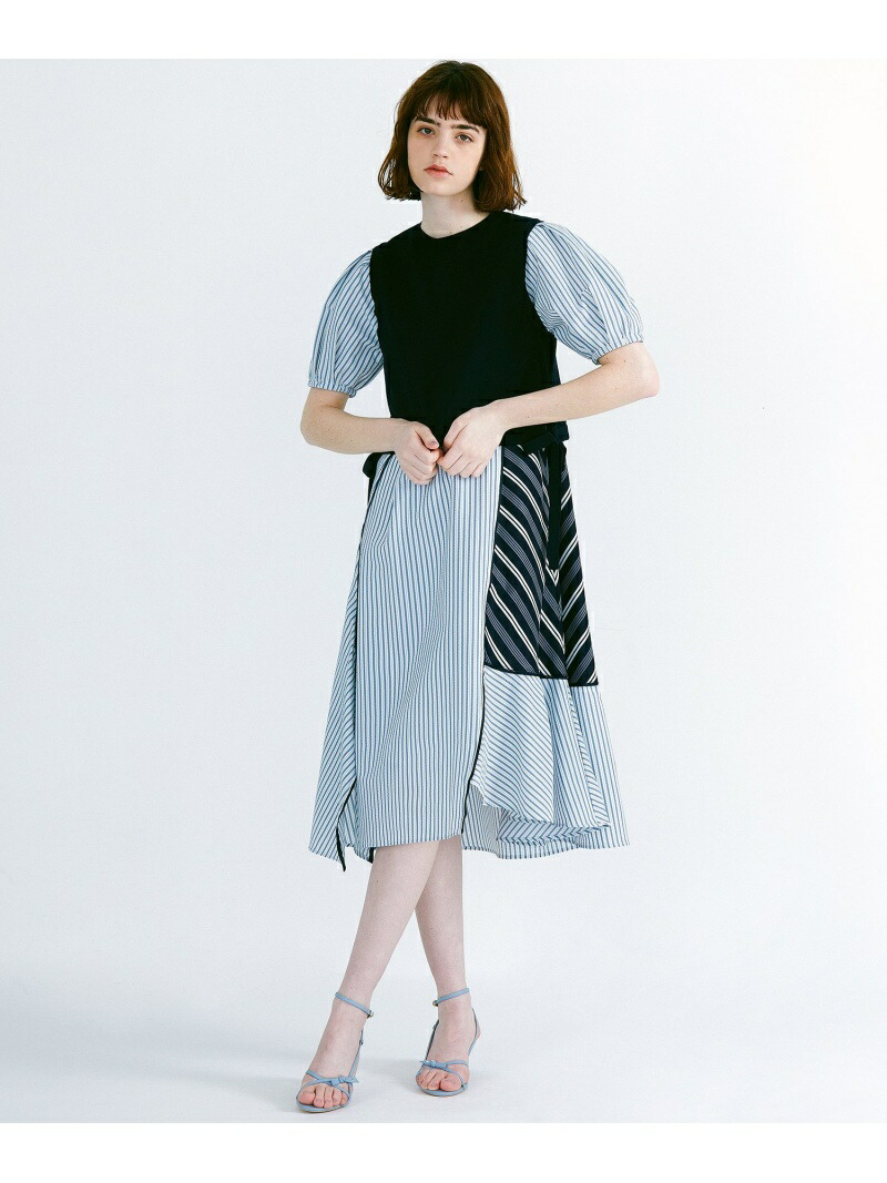 SALE／50%OFF】LANVIN en Bleu ストライプMIXドッキングワンピース 