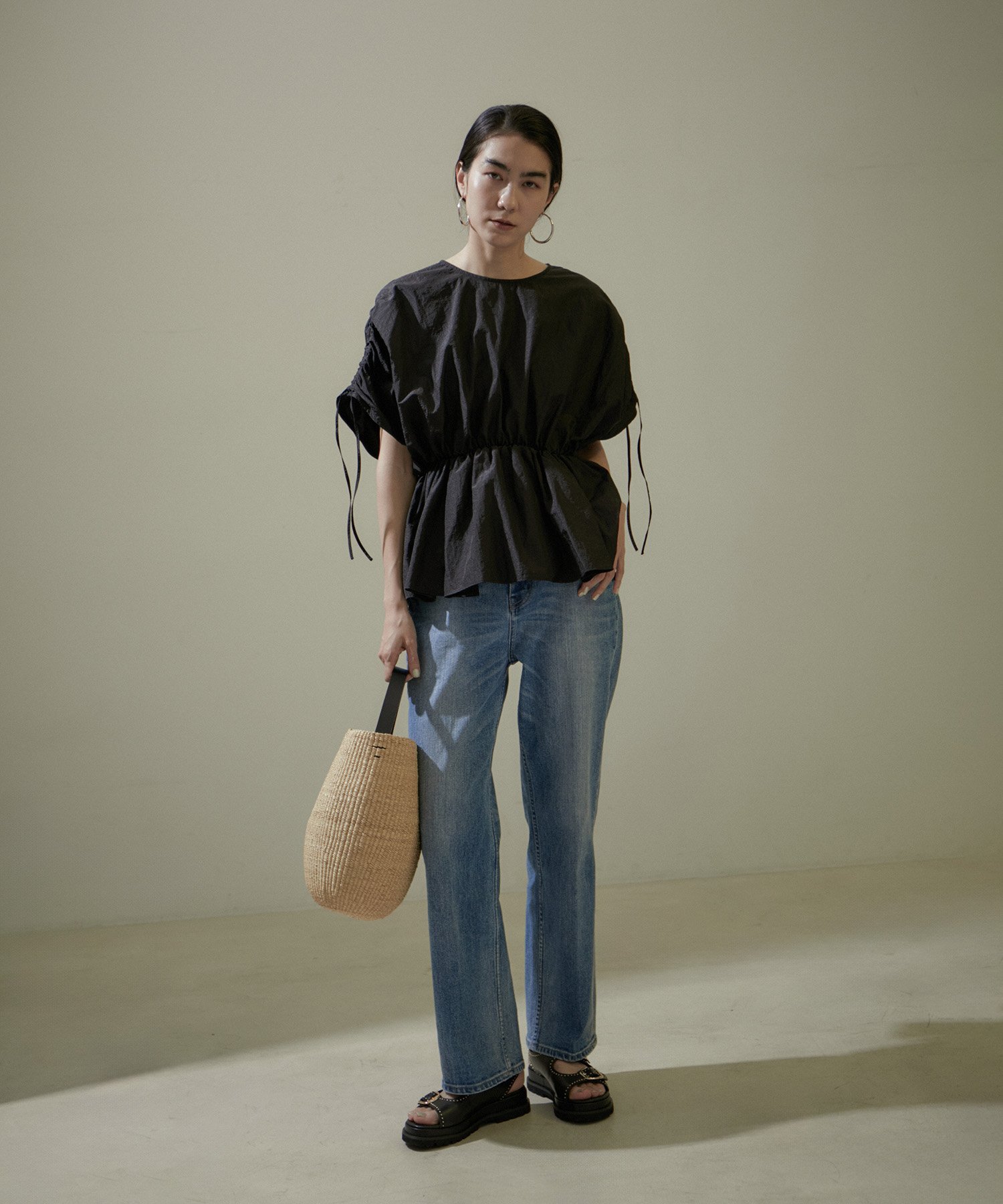 SALON adam et rope' 【WEB限定】シャーリングスリーブブラウス