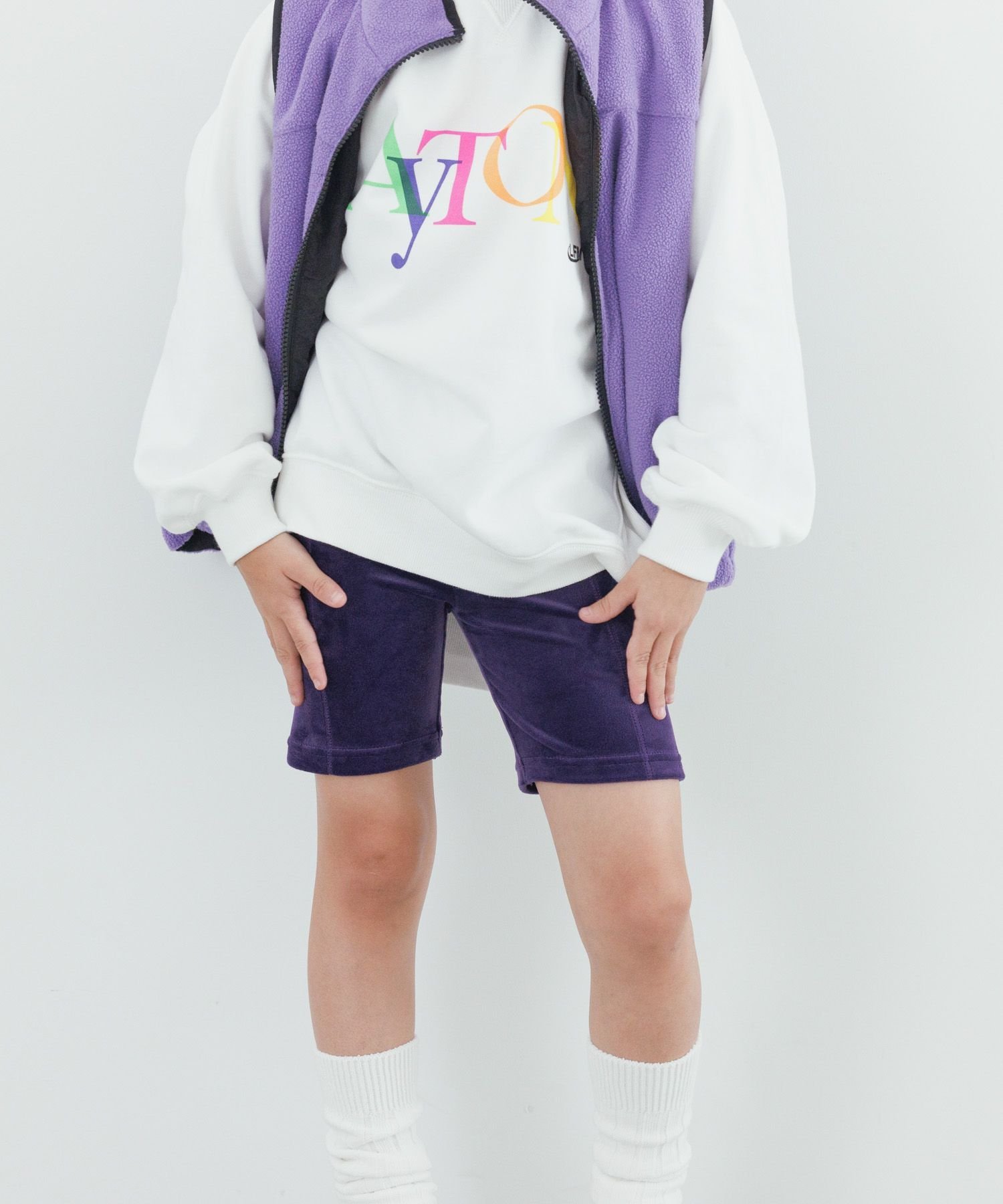 【SALE／50%OFF】LOWRYS FARM ストレッチベロアサイクルパンツ ローリーズファーム 靴下・レッグウェア レギンス・スパッツ パープル グレー ブラック画像