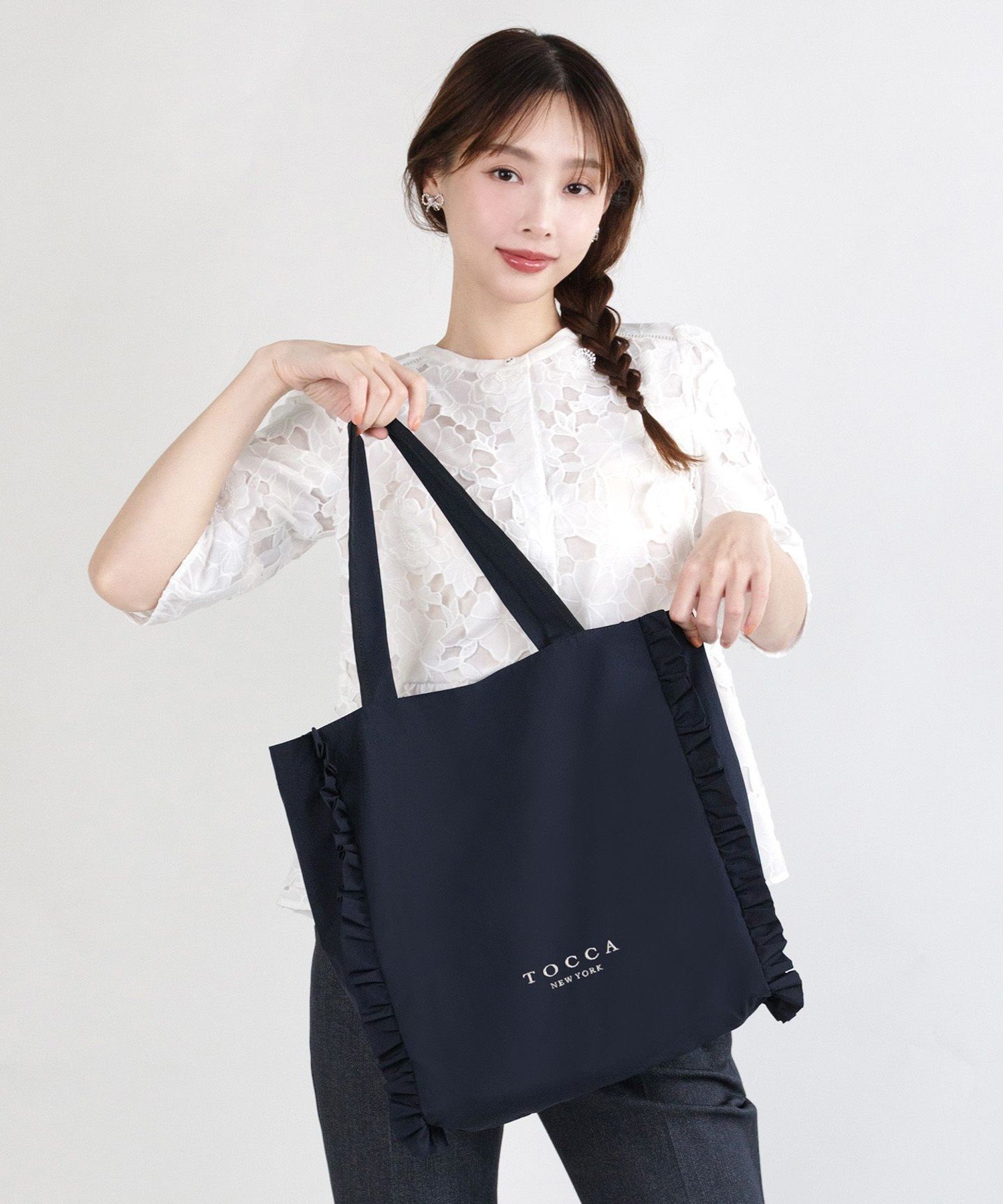 TOCCA 【大人百花掲載】【A4サイズ対応・折りたたみ可】TRIM WAVES SUBBAG サブバッグ トッカ バッグ トートバッグ オレンジ  カーキグリーン ネイビー ブラック ベージュ ピンク【送料無料】