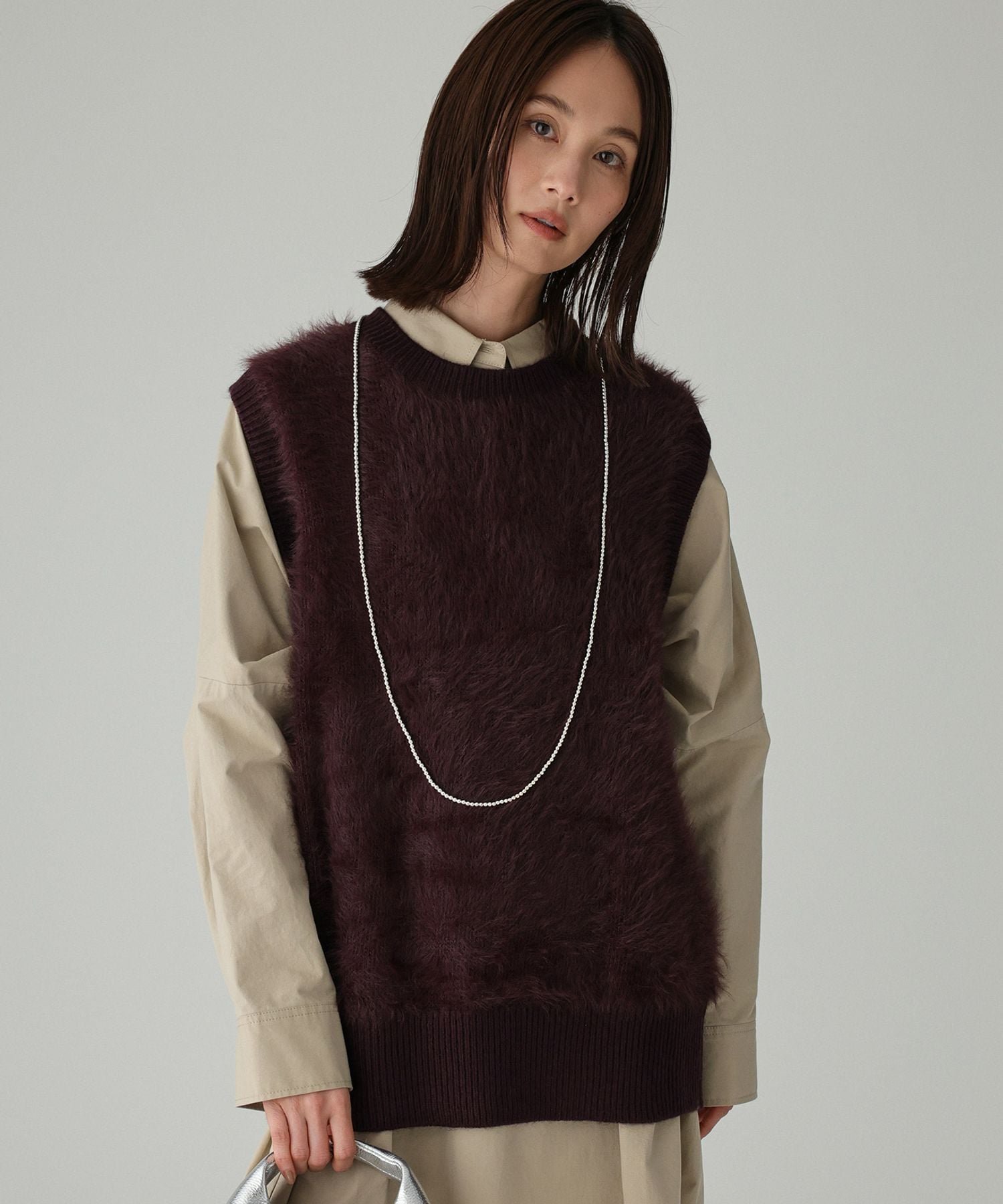 【SALE／40%OFF】BABYLONE ロングシャギーベスト バビロン トップス ベスト・ジレ ホワイト ブラック ワインレッド【送料無料】画像