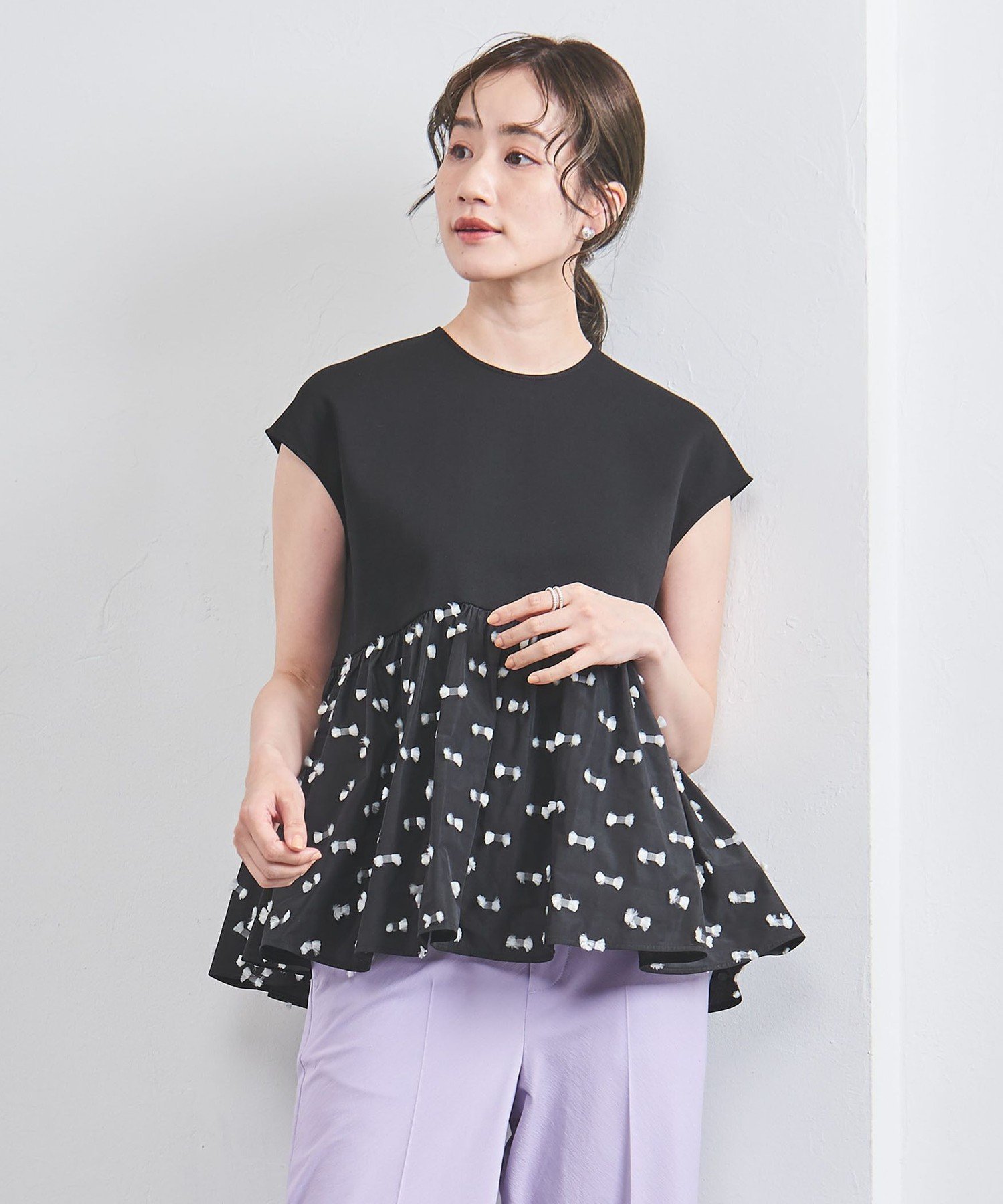 UNITED ARROWS リボン カットジャカード コンビ ブラウス ユナイテッド 