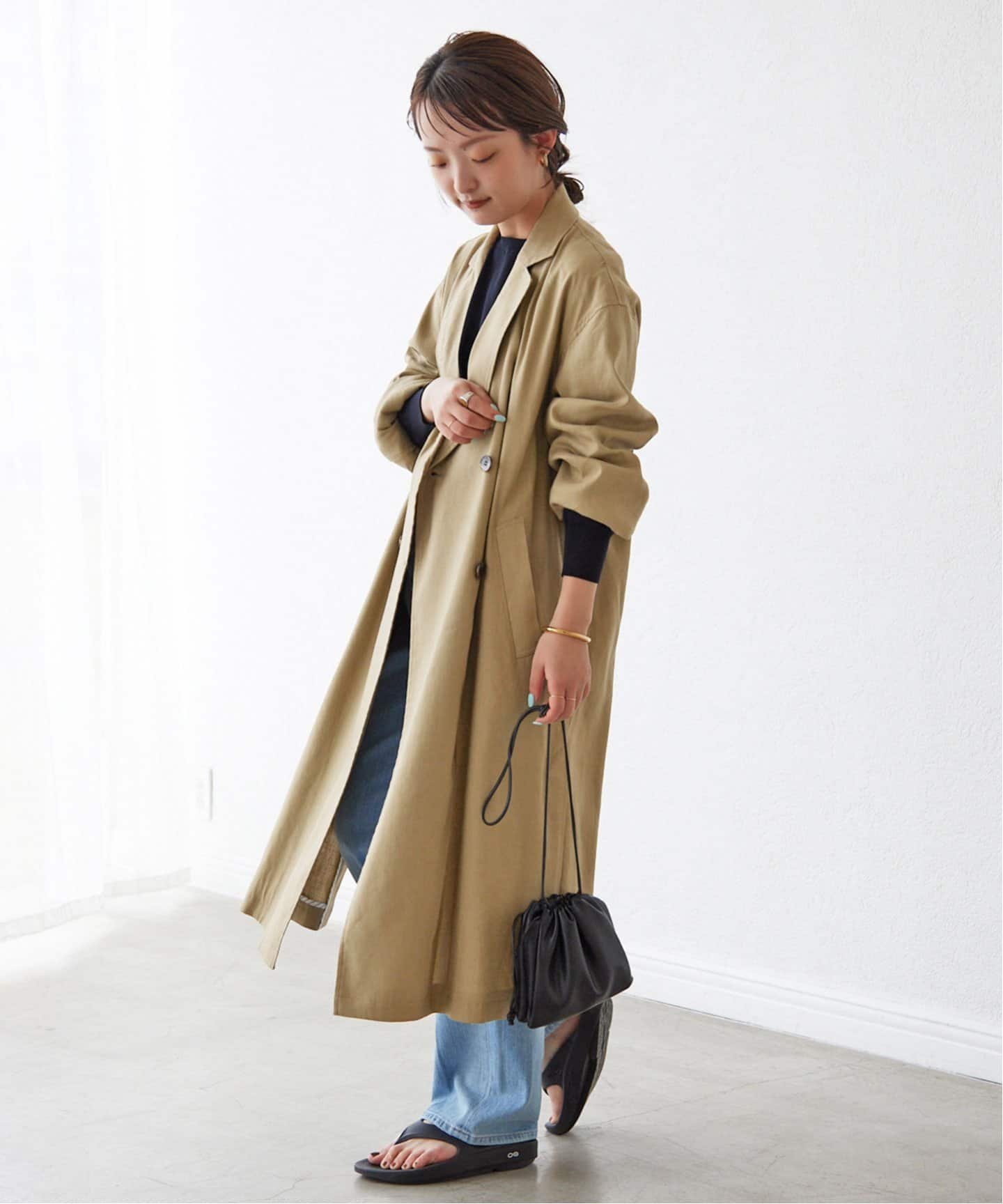 SALE／30%OFF】SLOBE IENA ソフトリネン混ダブルチェスターコート