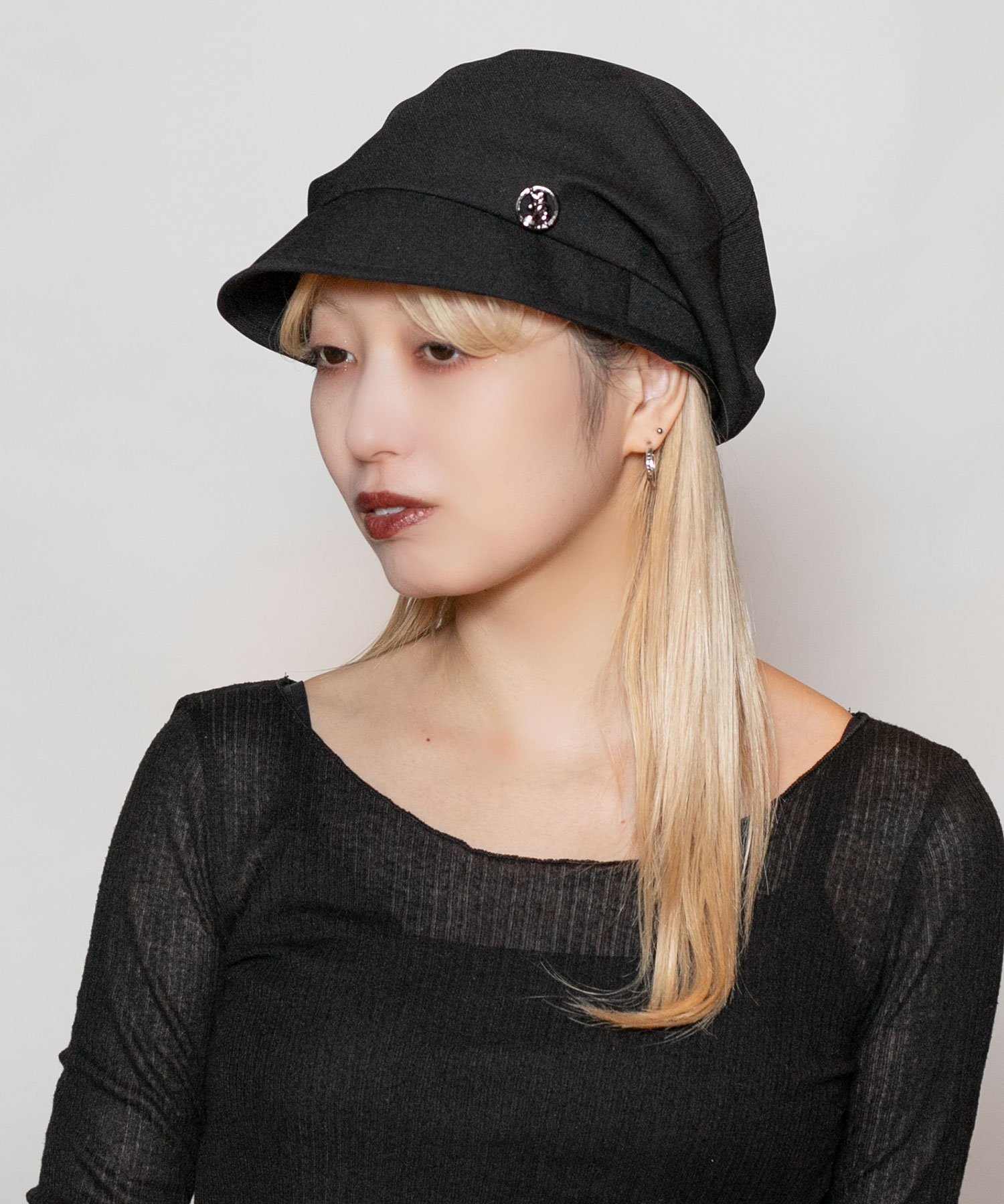 【超美品】☆CALEE　キャリー：レザー　キャスケット　ブラックＭ 楽天市場】CALEE キャリー サイズ:M レザー ブリム T/Cツイル