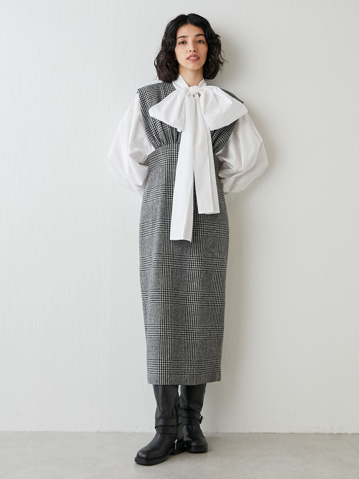 SALE／50%OFF】Whim Gazette グレンチェックVジャンスカワンピース 