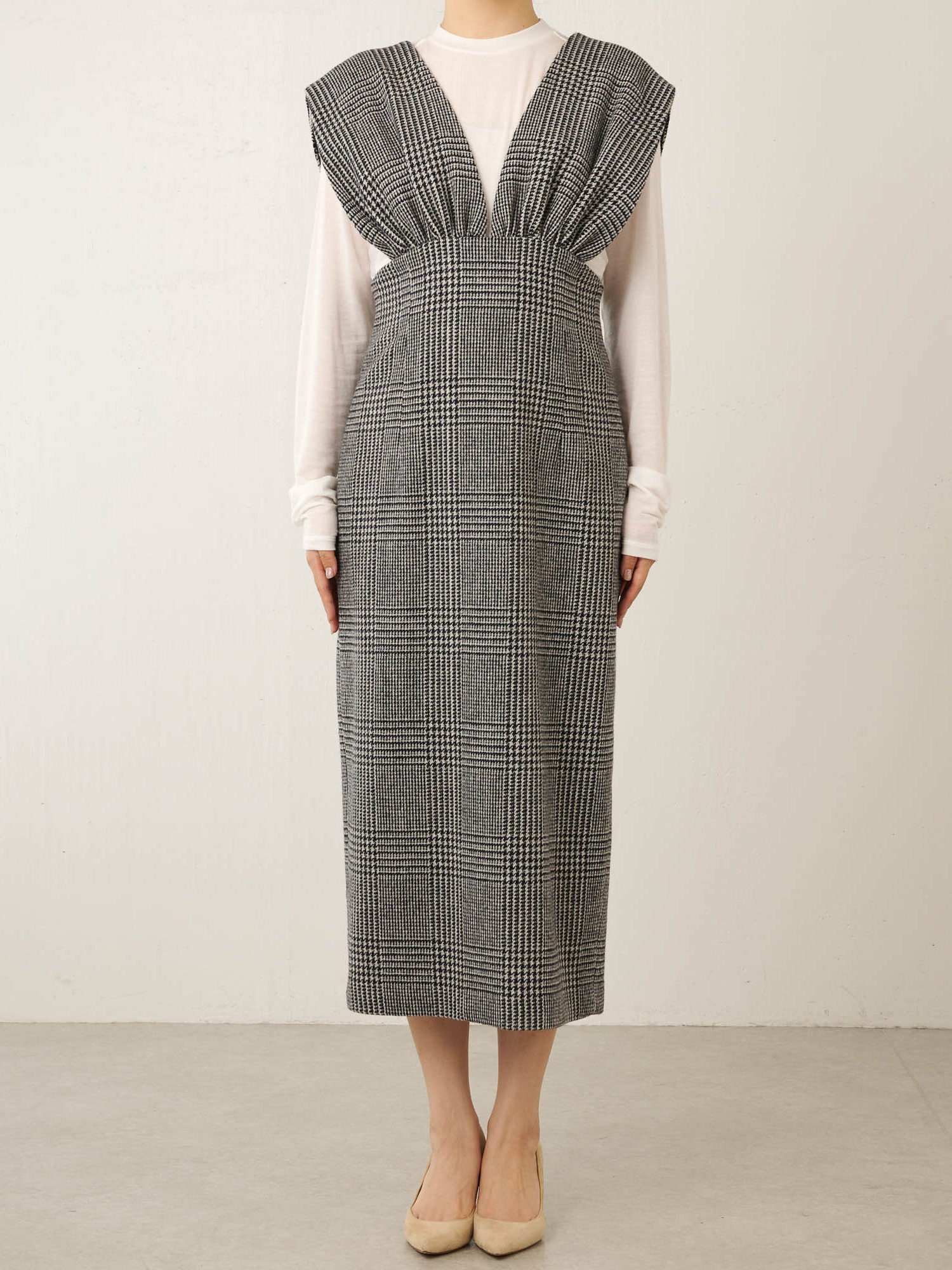 SALE／50%OFF】Whim Gazette グレンチェックVジャンスカワンピース 