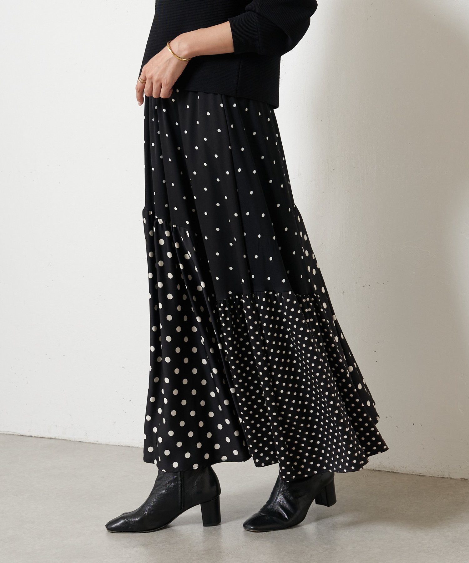 【美品】ビアズリー パッチワークプリーツロングスカート BEARDSLEY｜ドットパッチワークロングスカート | Rakuten