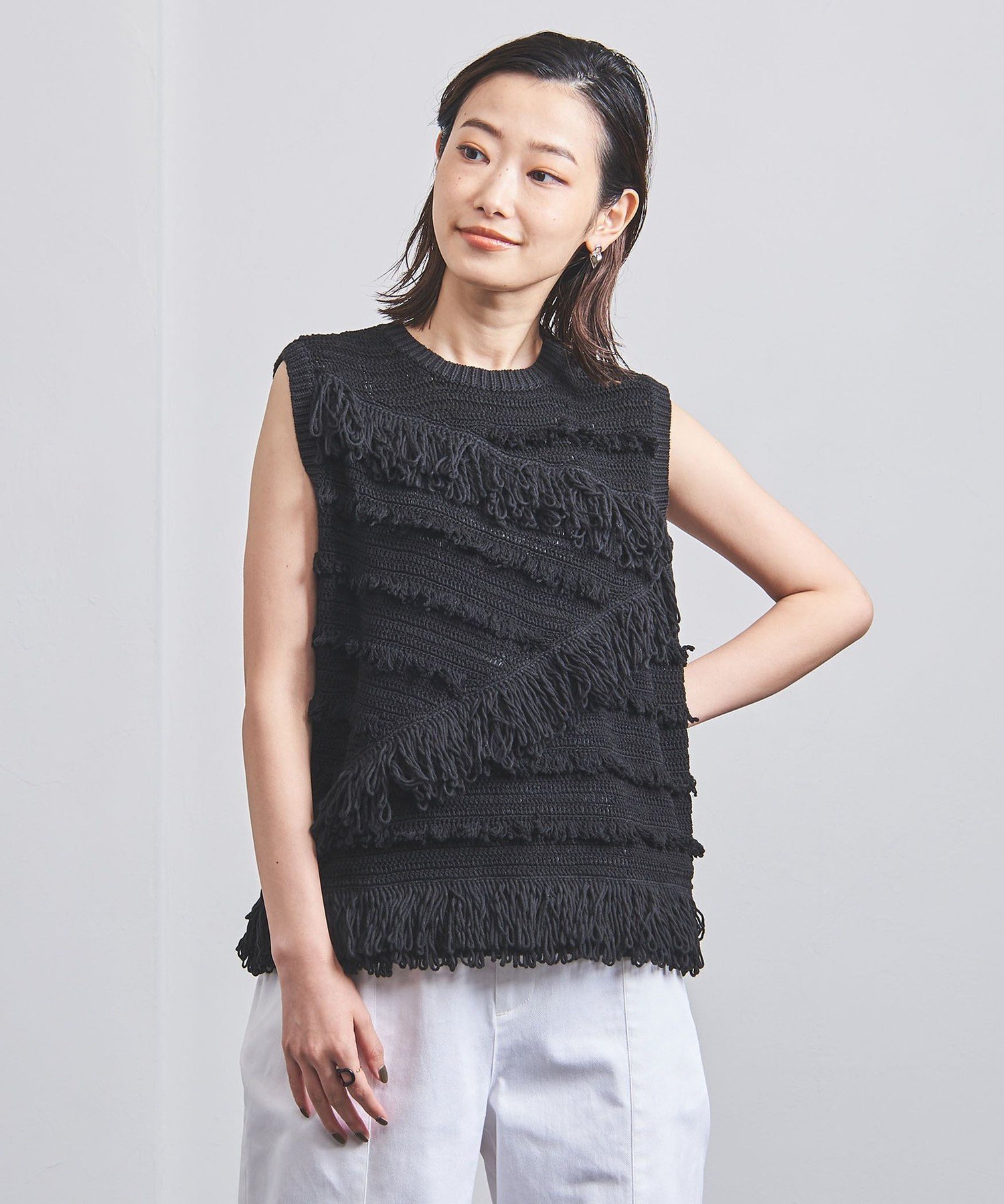 SALE／50%OFF】UNITED ARROWS C/P フリンジ ノースリーブ ニット