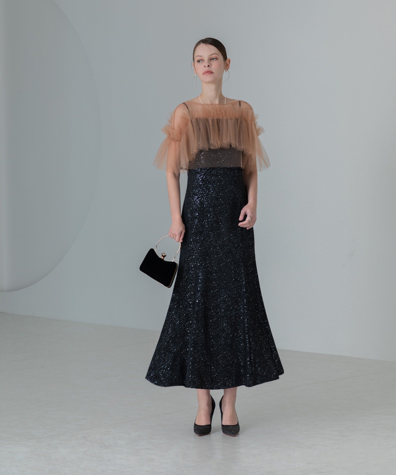 楽天市場】LEJA-パールネックパフスリーブボレロ格子柄レース