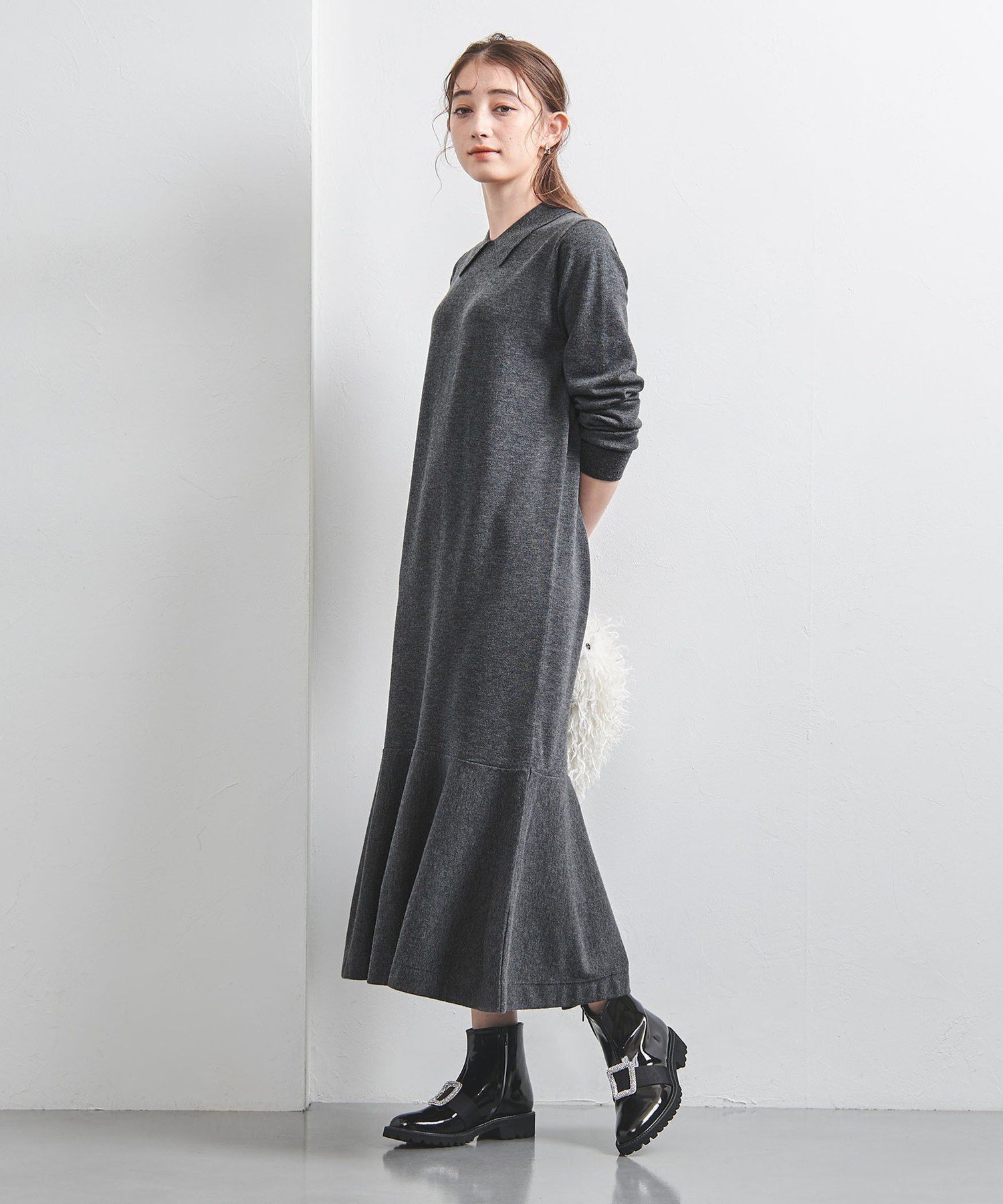 SALE／20%OFF】UNITED ARROWS ポロニット ペプラム ロングワンピース