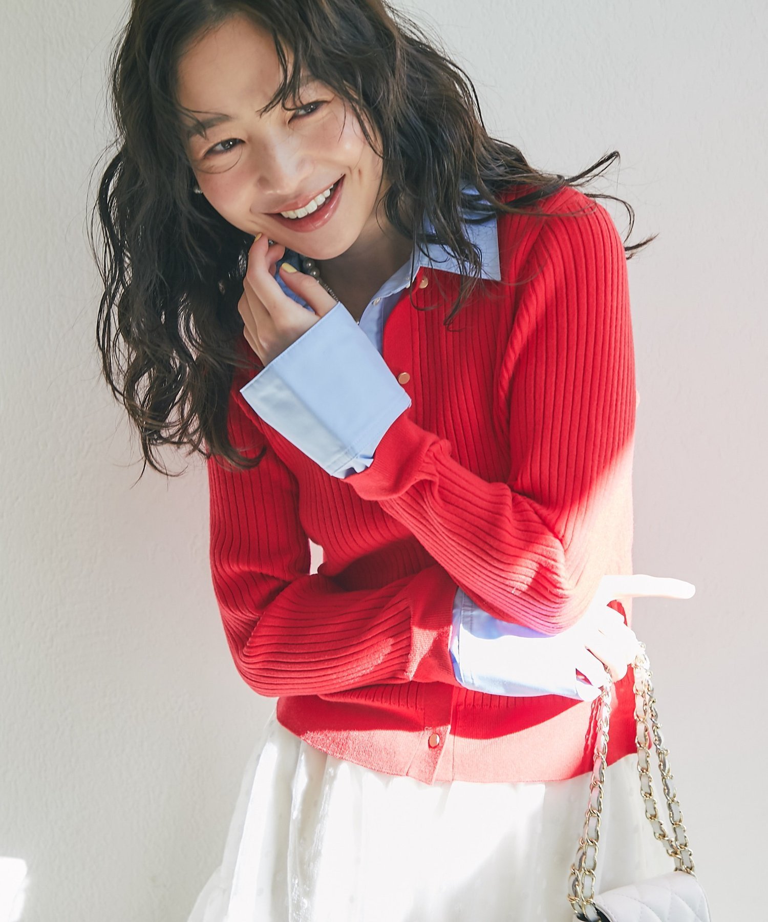 La boutique BonBon 【今すぐお届け!】布帛ドッキングアンゴラタッチ