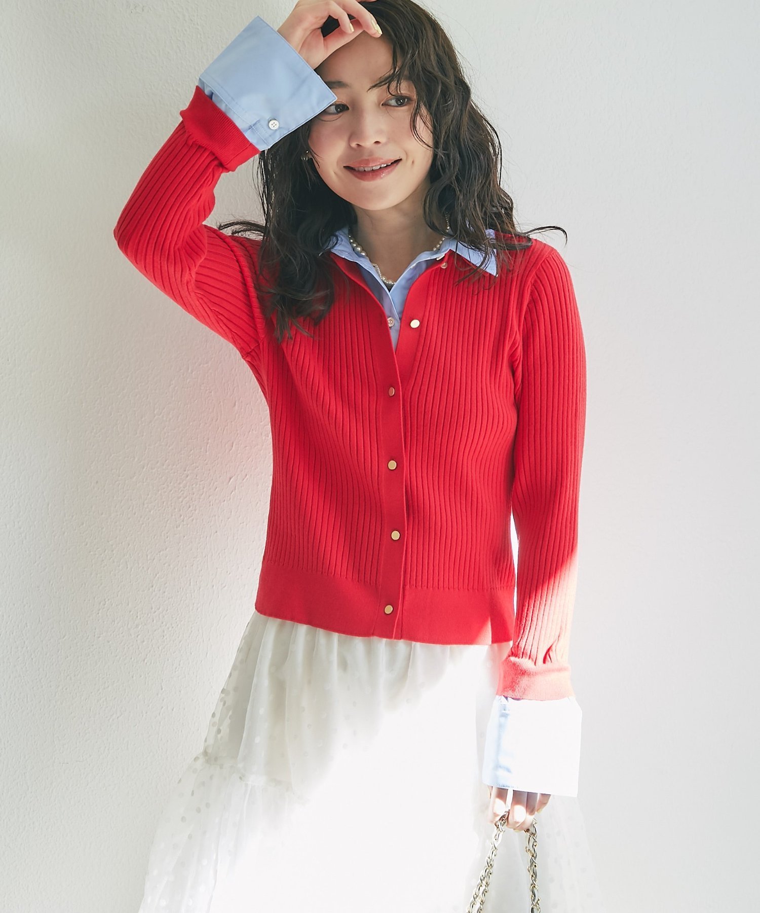 La boutique BonBon 【今すぐお届け!】布帛ドッキングアンゴラタッチ