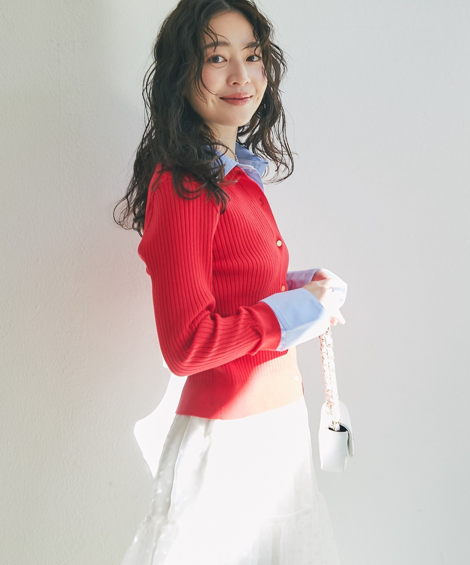 La boutique BonBon 【今すぐお届け!】布帛ドッキングアンゴラタッチ