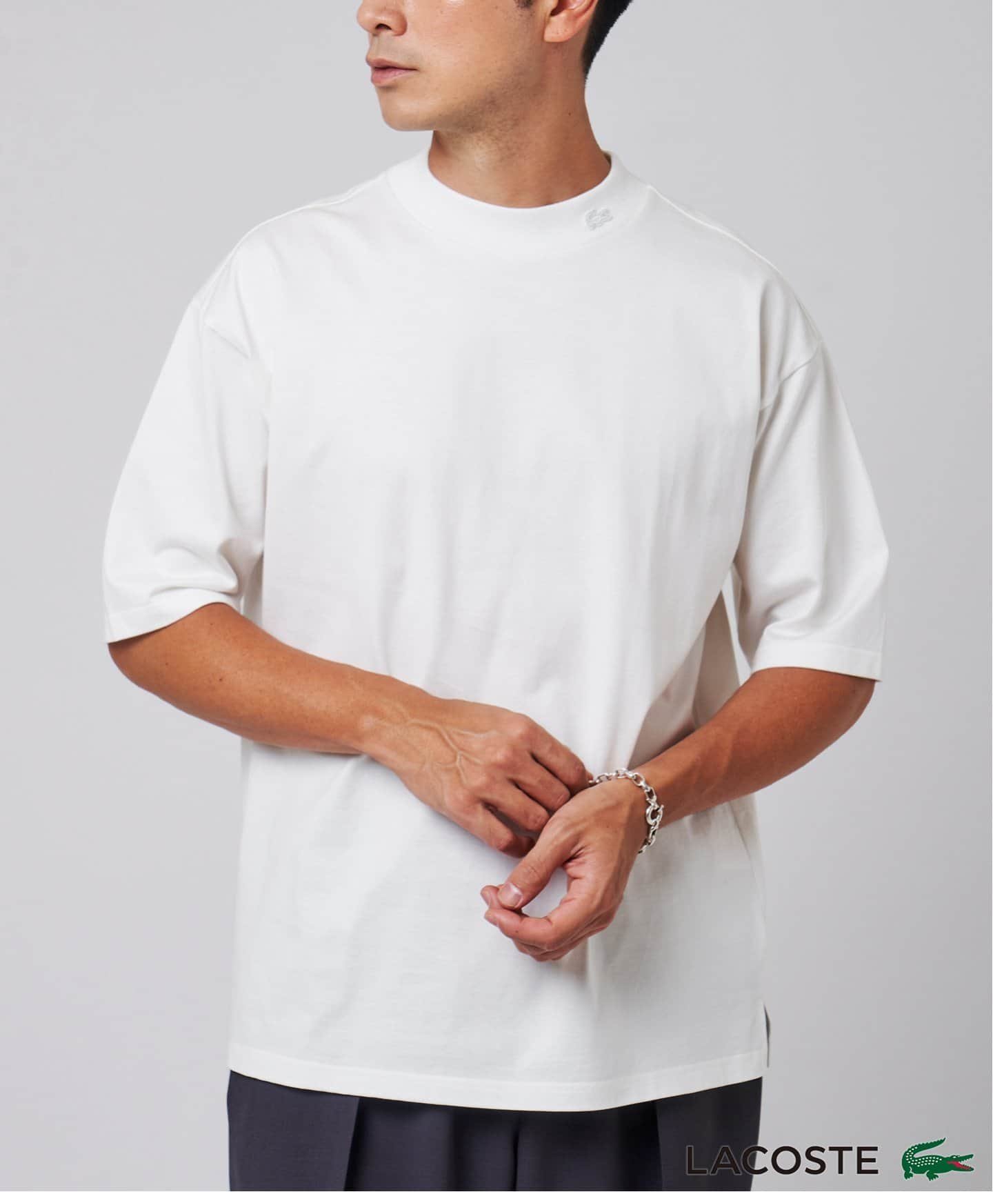 楽天市場】ラコステ 5分袖 モックネック サマーニット Tシャツ