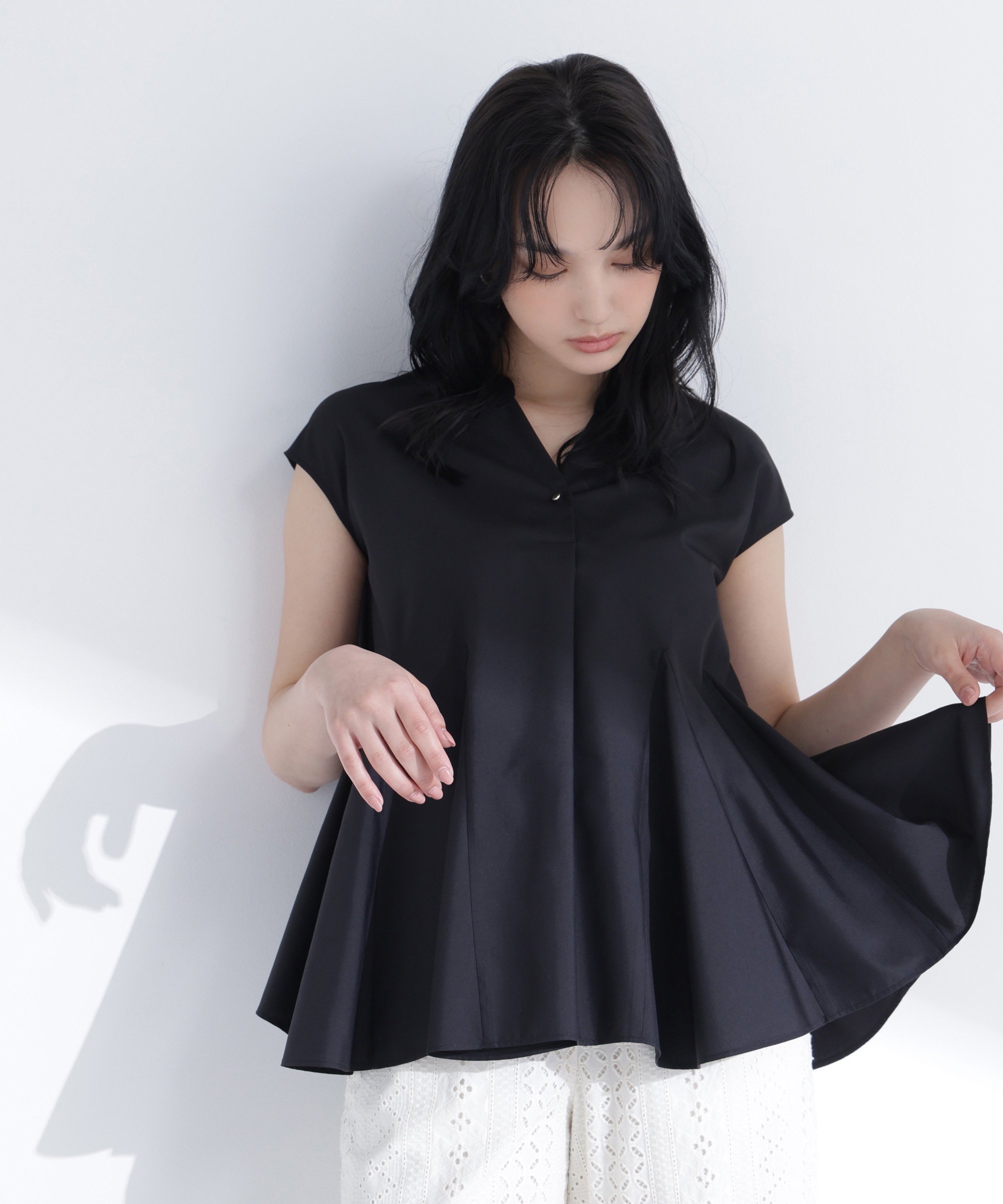 HARUKA DESIGN】ポンチティアードフリルトップス｜長袖 フリル