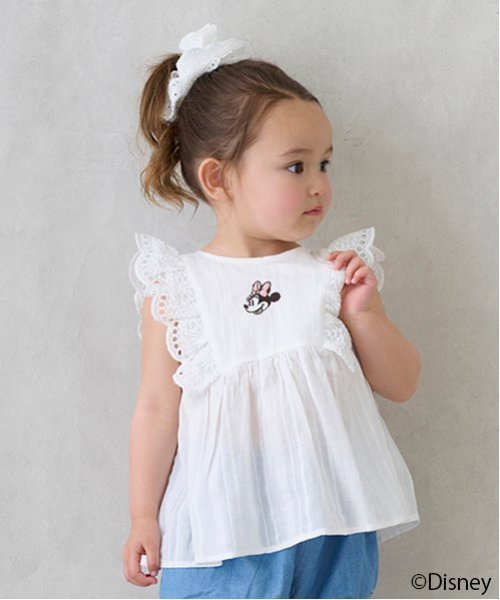 【SALE／30%OFF】petit main 【Disney】ミニー/フリルチュニック ナルミヤオンライン ワンピース・ドレス チュニック ピンク パープル ホワイト画像