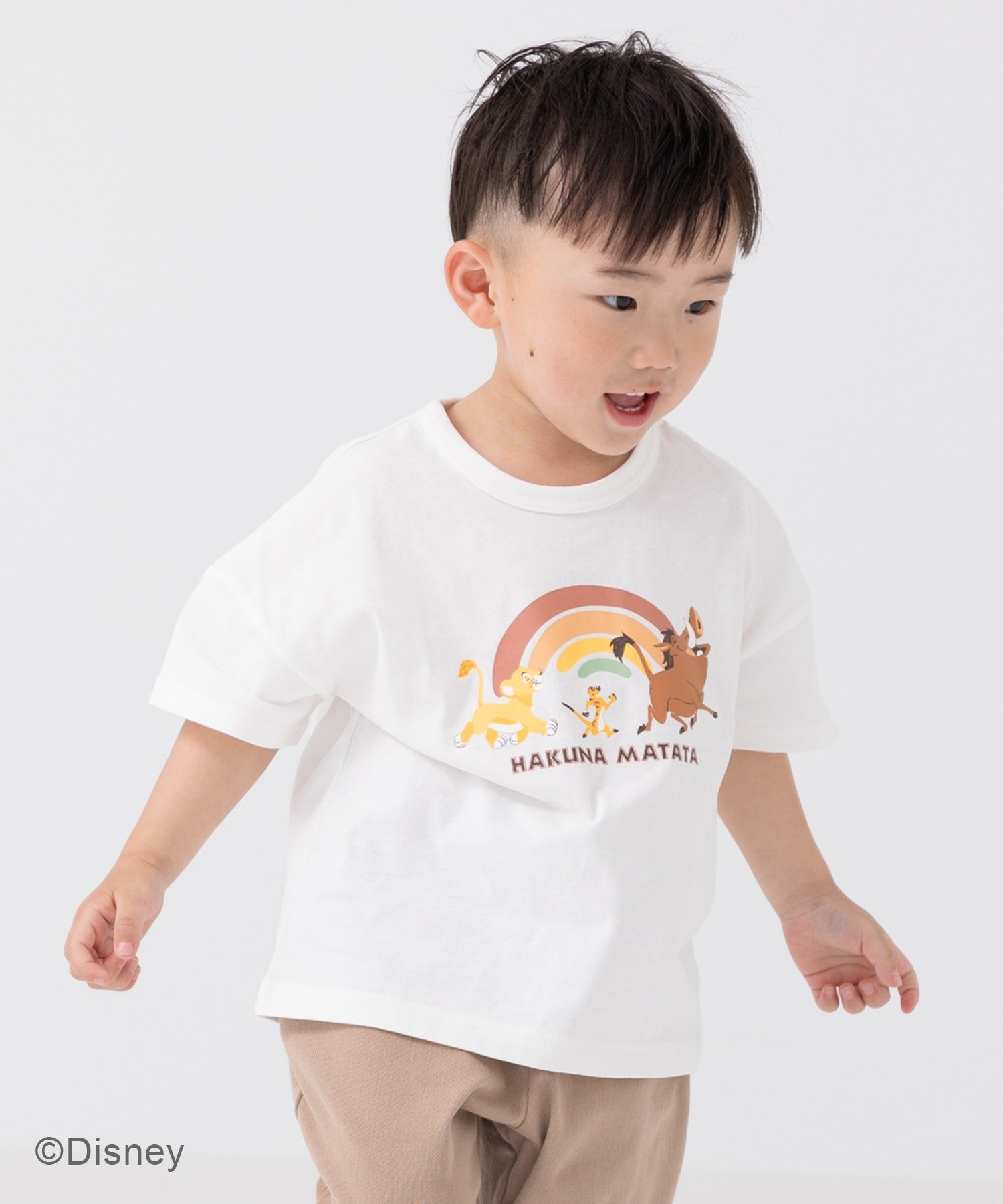Disney ＜ライオンキング＞半袖Tシャツ チルツー トップス カットソー・Tシャツ ホワイト イエロー グリーン画像