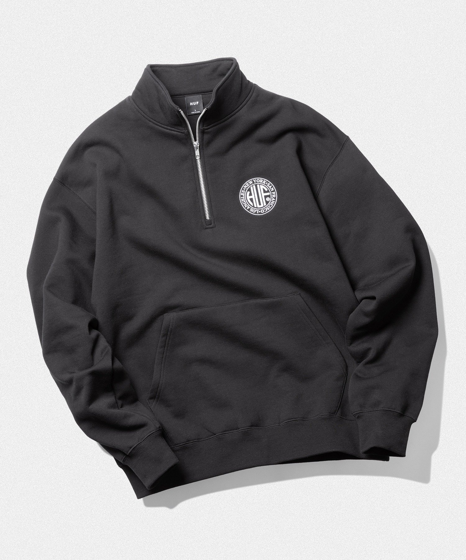 美品 XL HUF ハーフジップスウェット SPLIT 1/4 ZIP MOCK HUF ハフ スウェット トレーナー SPLIT 1/4 ZIP MOCK Black