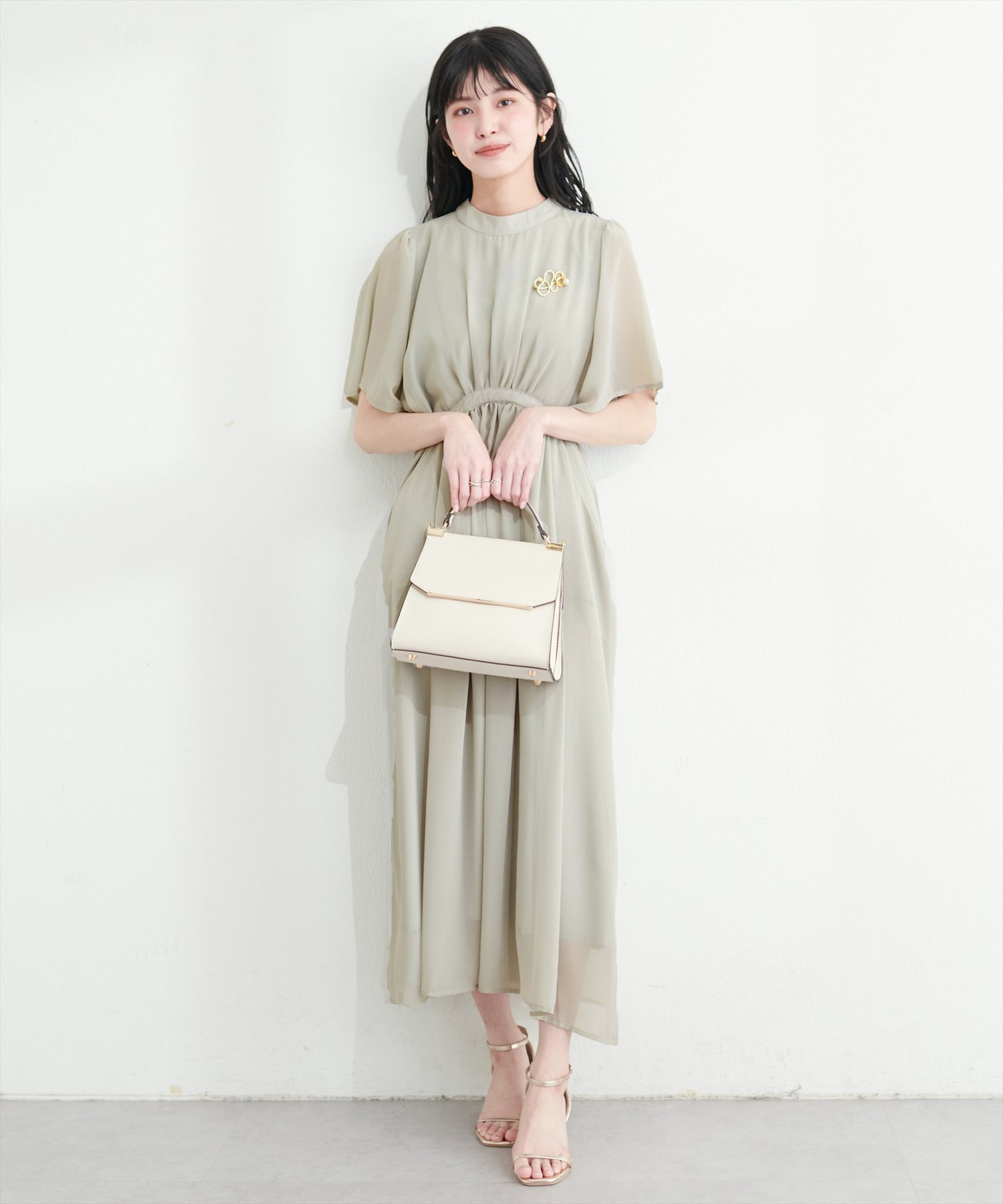natural couture ハイネックバックリボンワンピース ナチュラル
