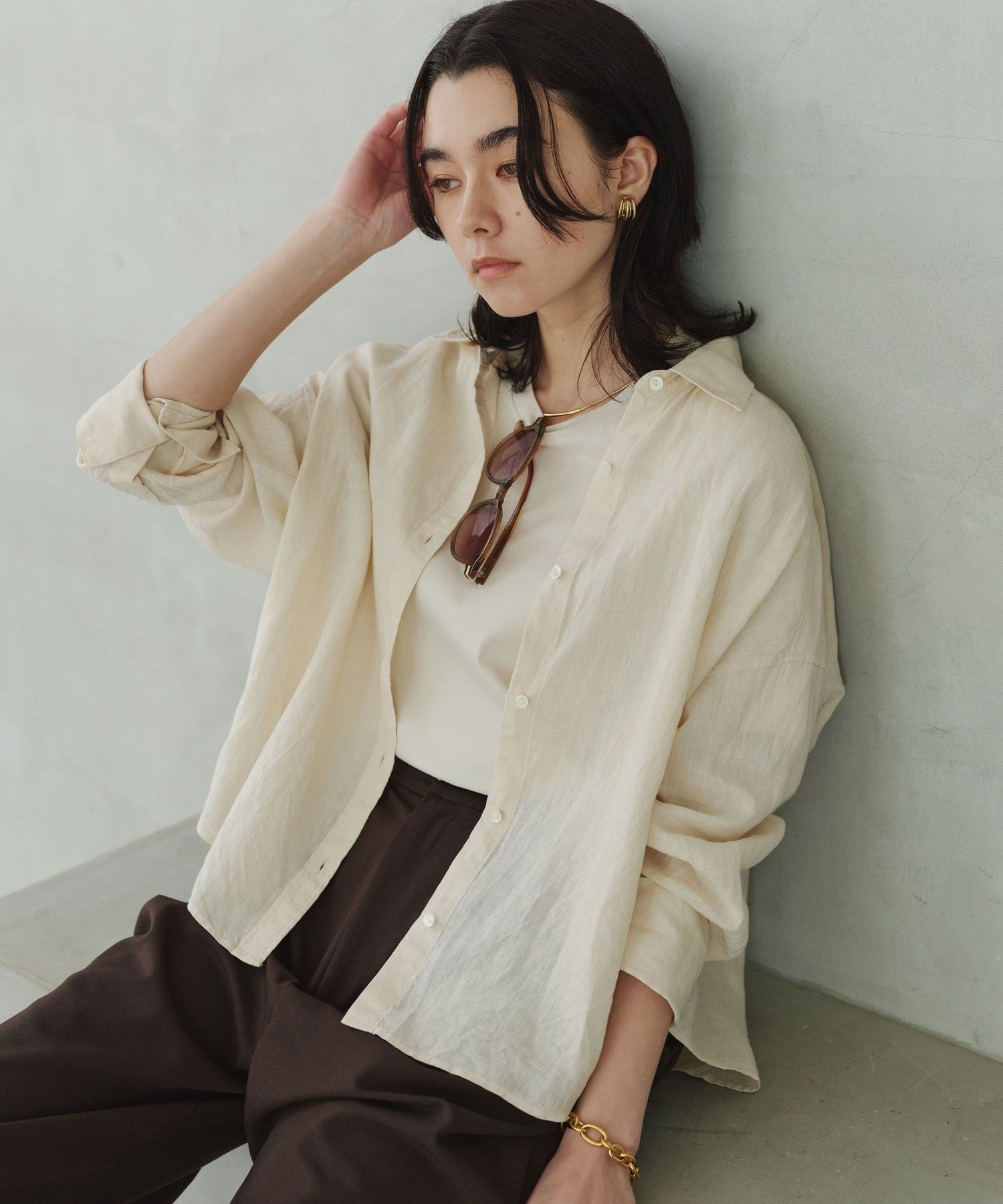 2026新作【結論シリーズ】リネンバランスシャツ　 ナチュラル UNITED ARROWS green label relaxing 【結論シリーズ】リネンバランス