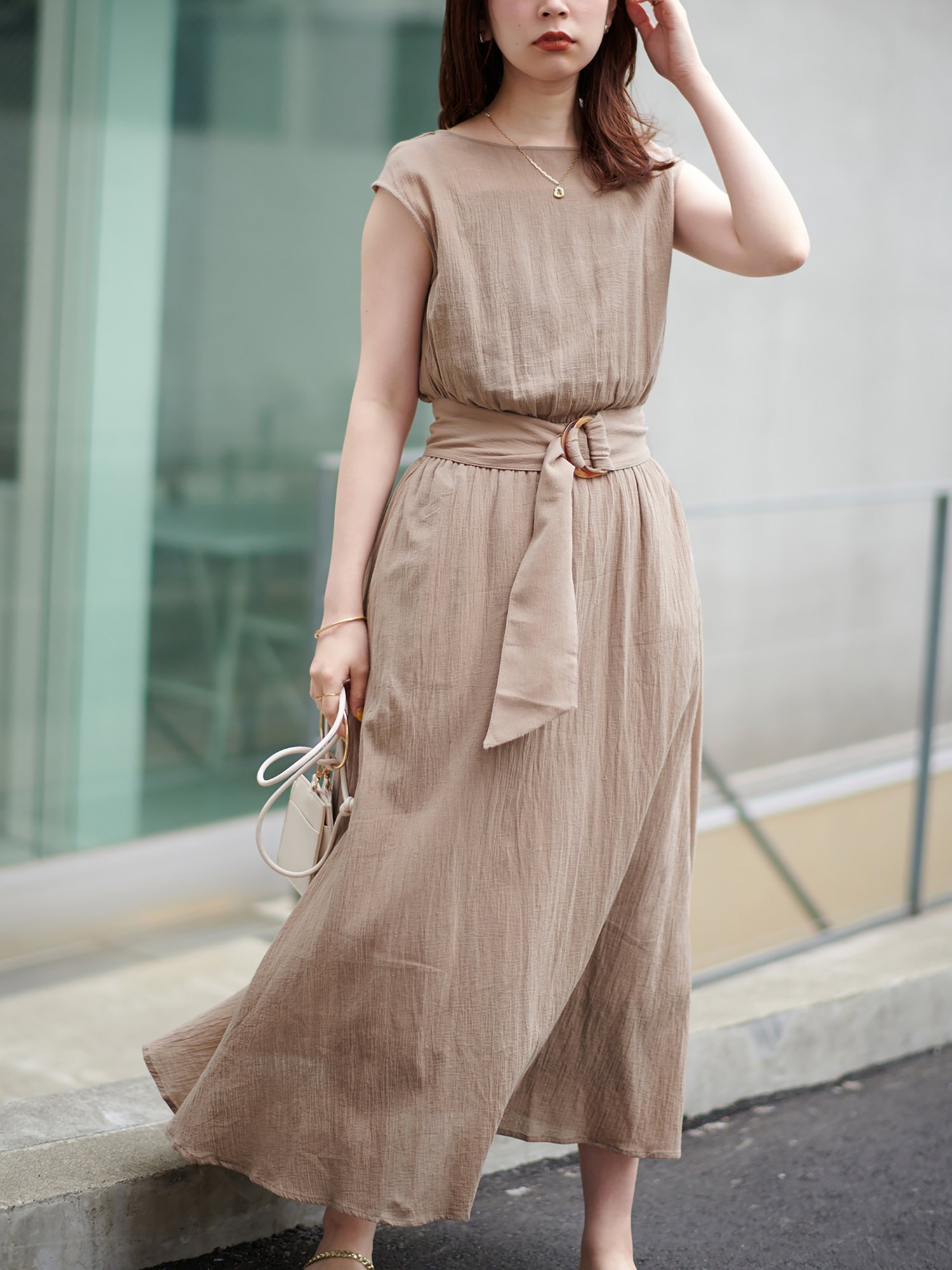 SALE／25%OFF】natural couture WEB限定カラー有り/リバイバルアイテム べっ甲Dかん太ベルト涼しげワンピース  ナチュラルクチュール ワンピース・ドレス その他のワンピース・ドレス レッド ブラック グリーン オレンジ ベージュ