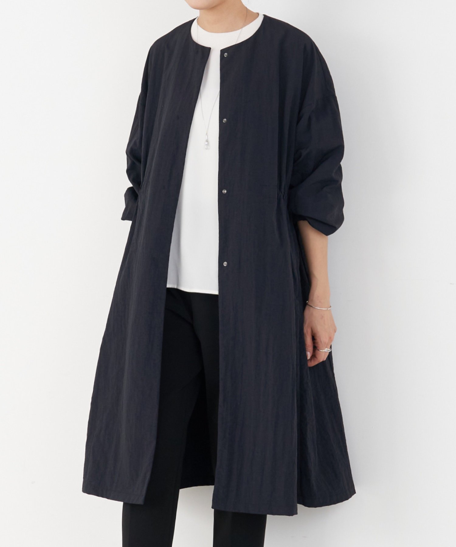 BEARDSLEY ビアズリー ストライプ ノーカラーコート はおり ワンピース BEARDSLEY ビアズリー ストライプ ノーカラーコート はおり
