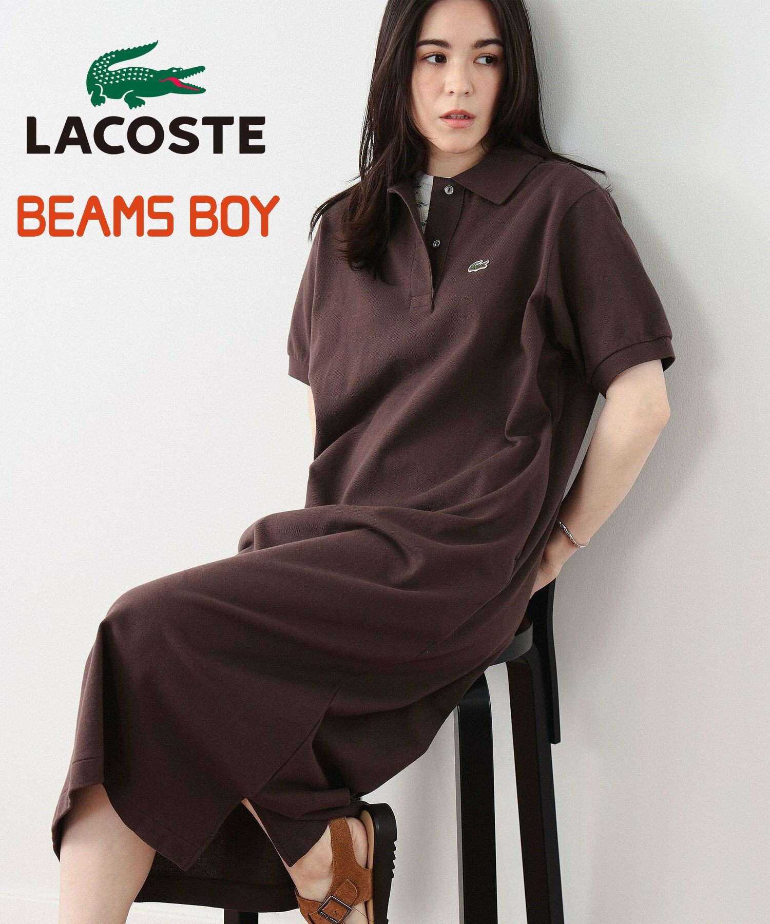 SALE／30%OFF】BEAMS BOY LACOSTE for BEAMS BOY / 別注 ピケ ワンピース 24SS ビームス ウイメン  ワンピース・ドレス ワンピース ネイビー ブラック ブラウン【送料無料】