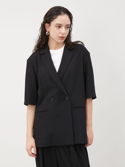 【新品】ミラオーウェン ショートスリーブダブルジャケット 黒 SALE／40%OFF】Mila Owen ショートスリーブダブルジャケット