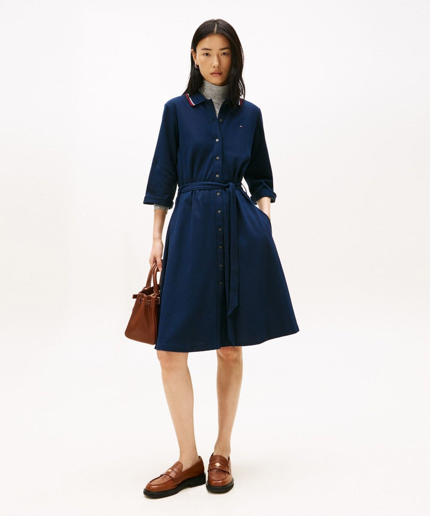 新品 トミーヒルフィガー ロイヤルブルー ワンピース 8 L トミーヒルフィガー 長袖ワンピース レディース SIZE EUR 32 (XS