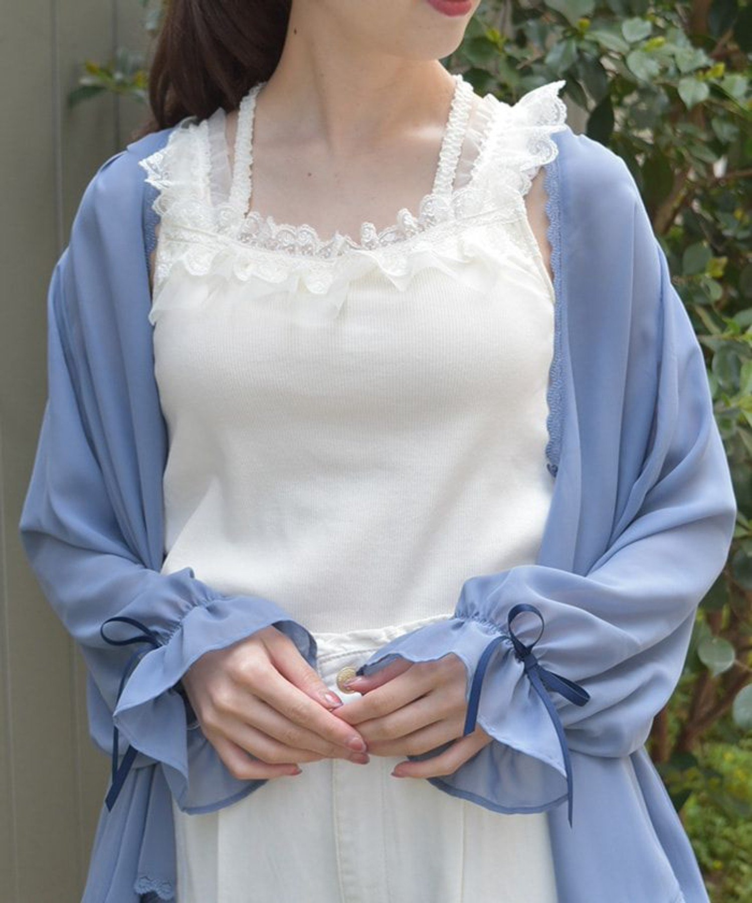 axes femme トップス　肩リボン　レース　フリル　ホワイト 肩リボンレースフリルインナー | outlet | axes femme online shop