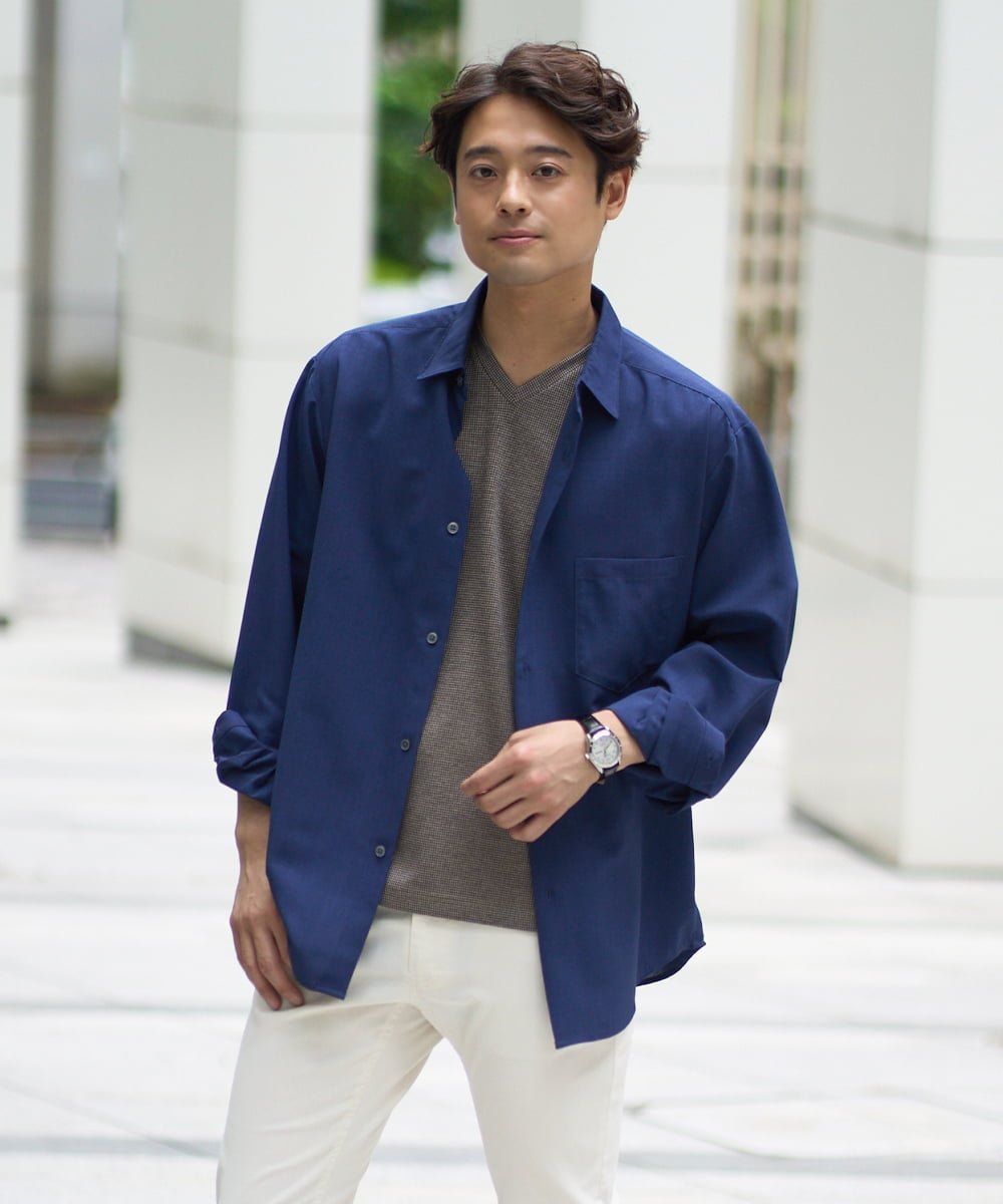 【SALE／25%OFF】a.v.v 【接触冷感/イージーケア】サマーワイドシルエットシャツ【春リライト2】 アー・ヴェ・ヴェ トップス シャツ・ブラウス ネイビー グリーン【送料無料】画像