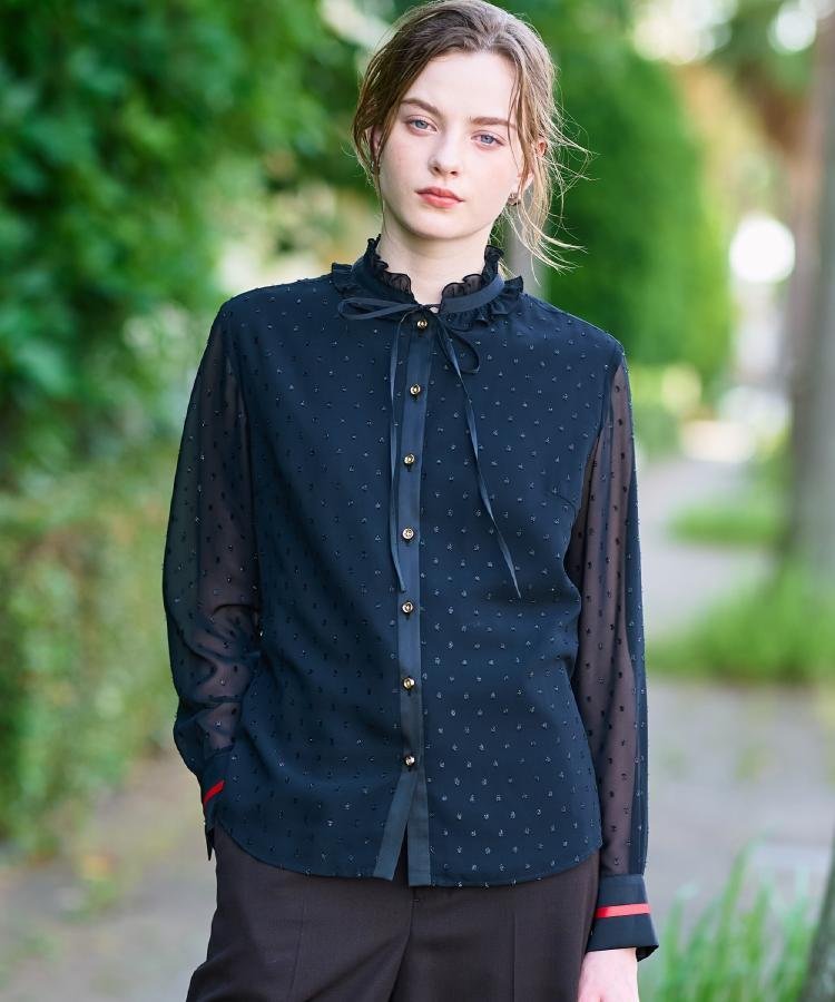 楽天市場】【洗える/前開き】ボリュームスリーブストライプブラウス