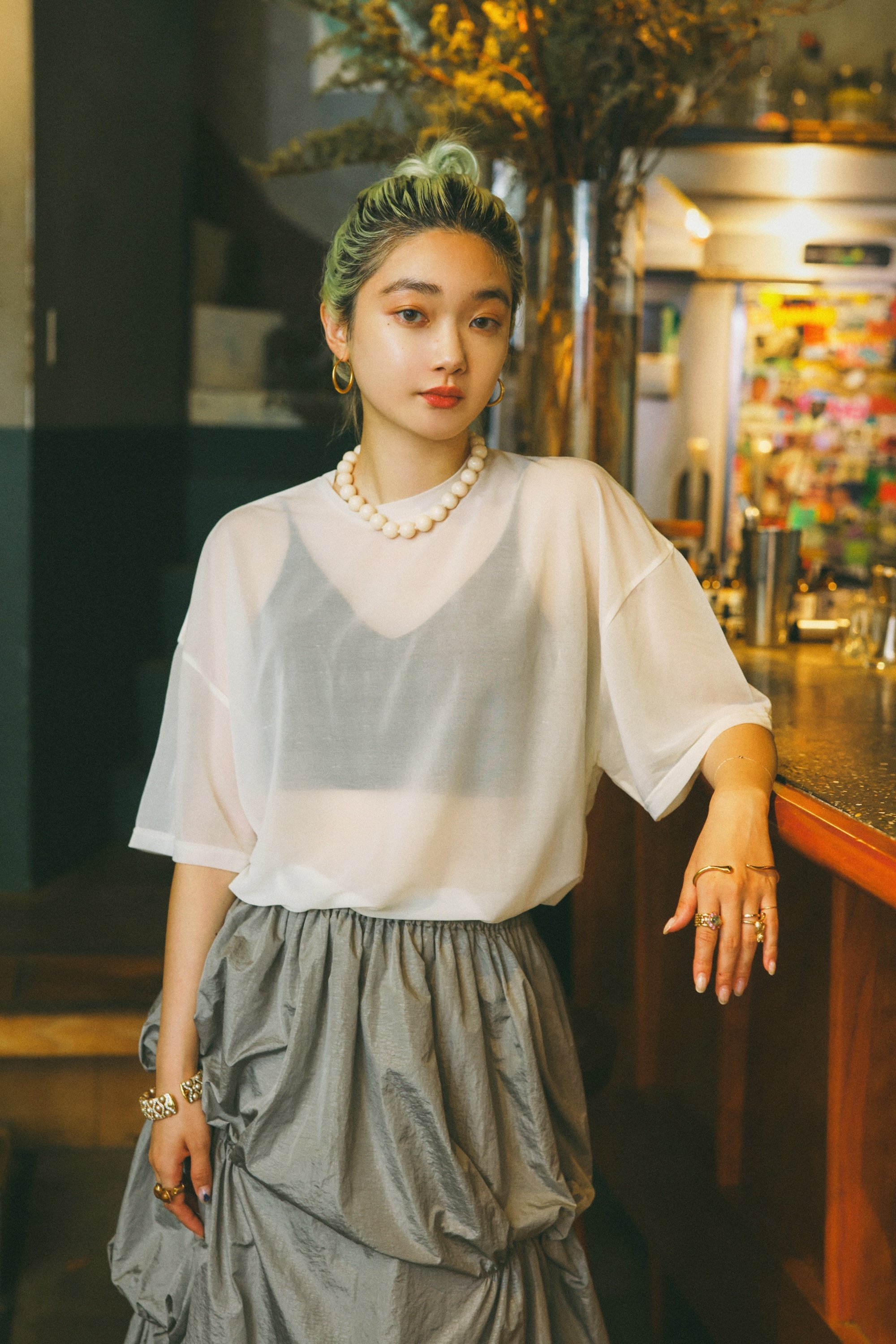 【SALE】【未使用】FRILL SLEEVE SHEER SHIRT シルバー SALE】【未使用】FRILL SLEEVE SHEER SHIRT シルバー