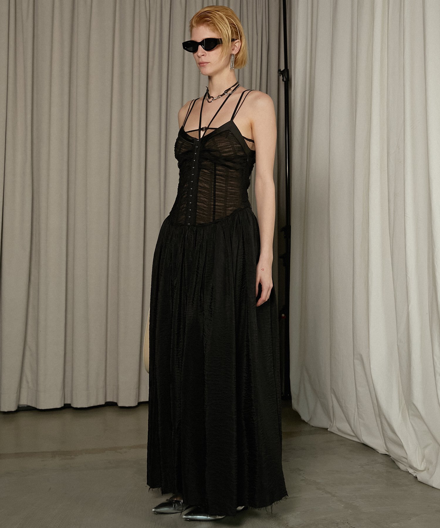 SALE／30%OFF】PRANK PROJECT シャーリングチュールワンピース 