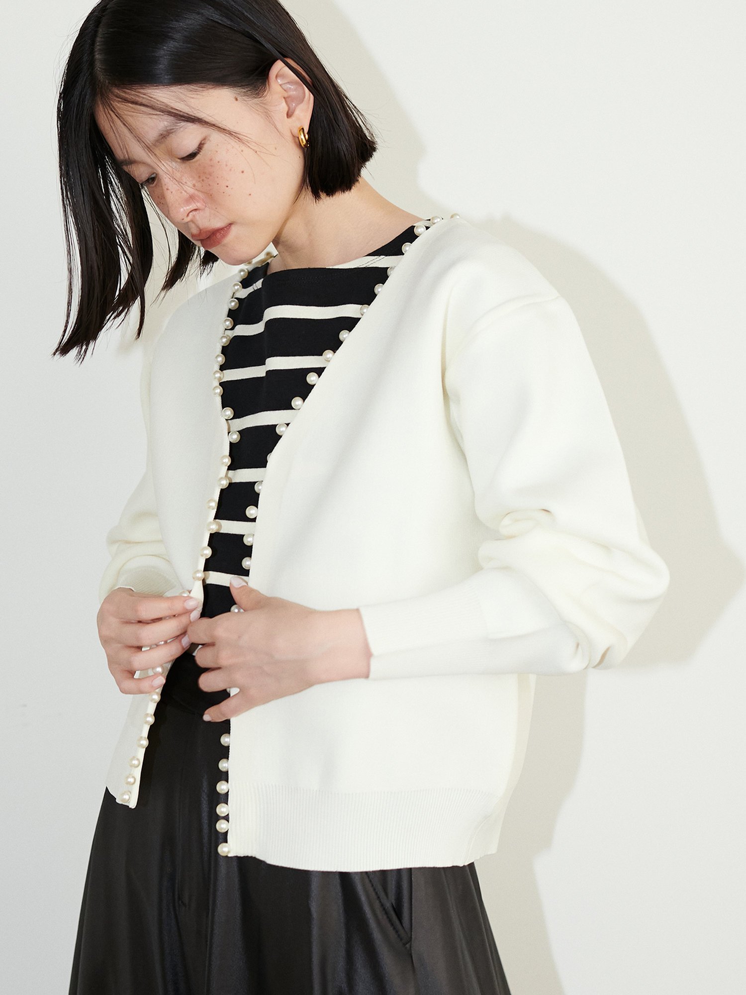 美品 ヤッコマリカルド ウールカシミヤ ニットラップカーディガン ゆったり LARUTA BIGパールポリニットカーディガン ラルータ トップス