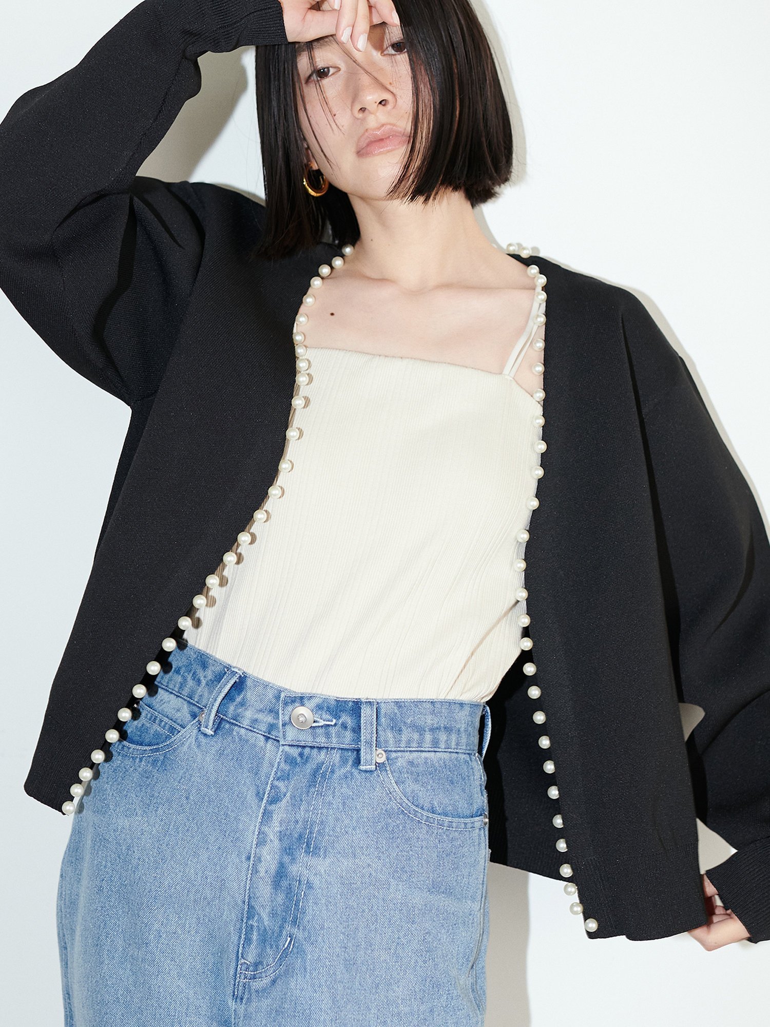 LARUTA BIGパールポリニットカーディガン ラルータ トップス