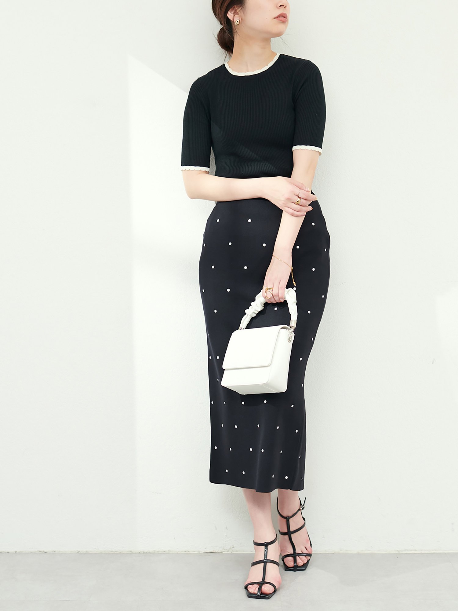 natural couture 総針ニットナロースカート ナチュラル