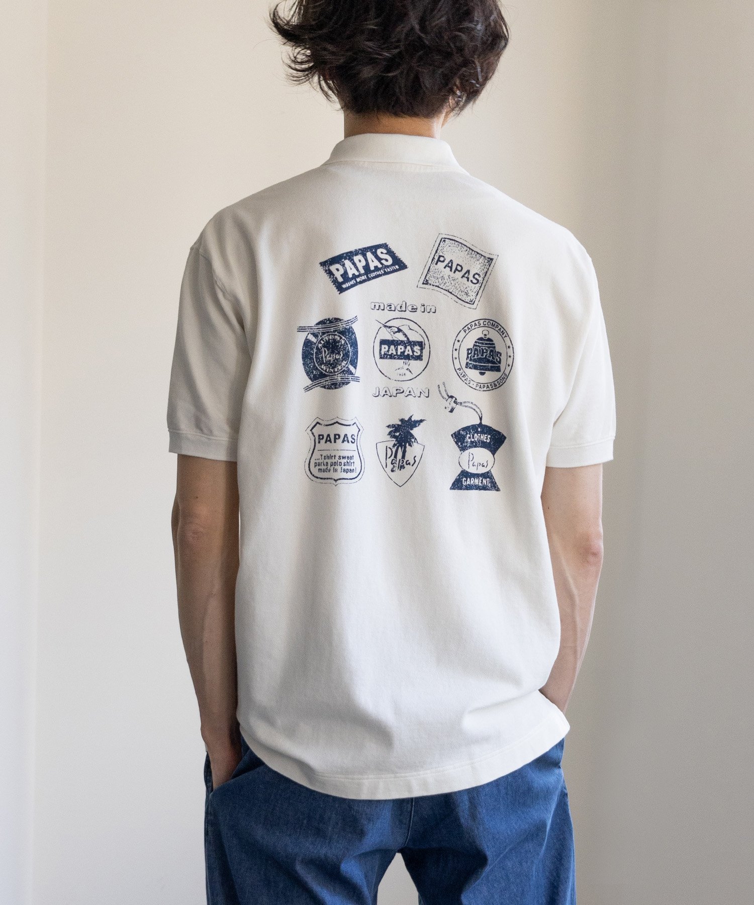 刺繍ロゴ ポロシャツパパスPapas コットンフロントワッペン鹿の子ポロシャツ WEB限定】PAPASワッペン&アップリケ鹿の子ポロシャツ【店頭受取