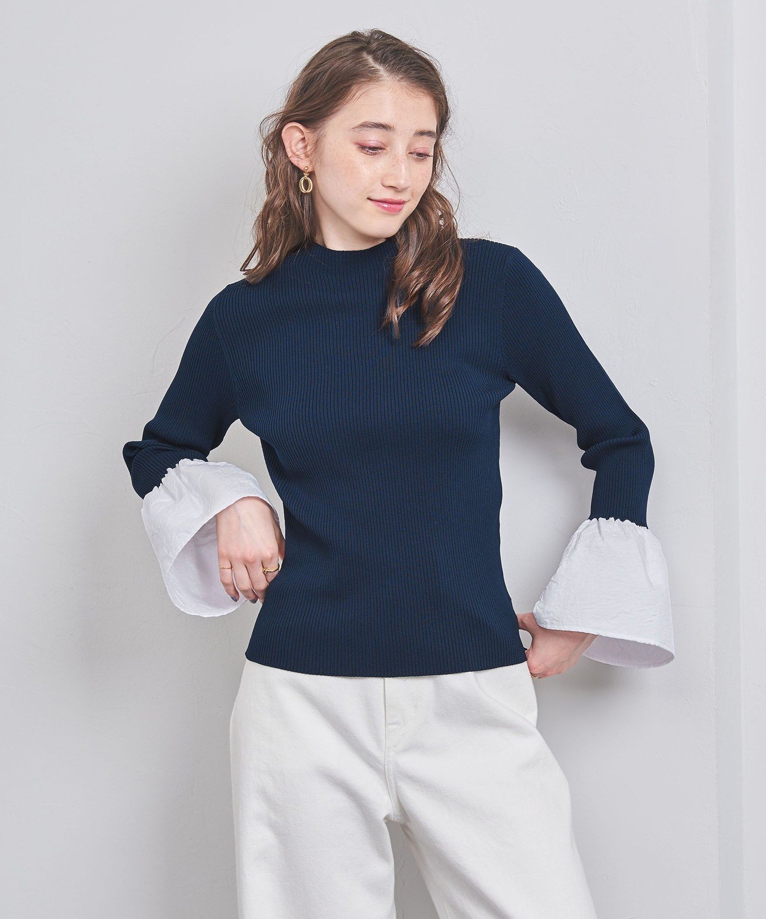 SALE／40%OFF】UNITED ARROWS ジャカードコンビ フレアスリーブ ニット 