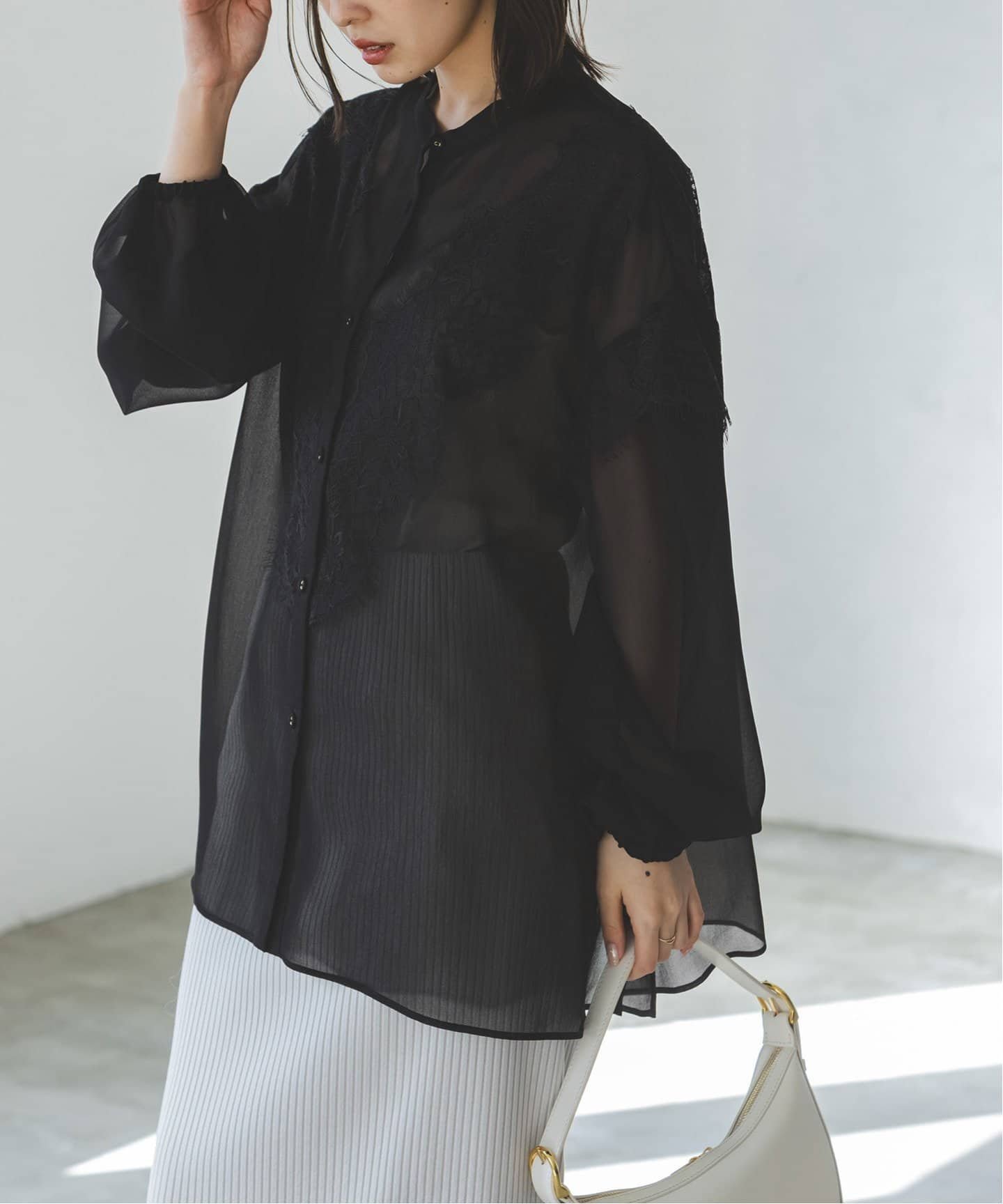 SALE／30%OFF】NOBLE リバーレーストリミングシフォンブラウス
