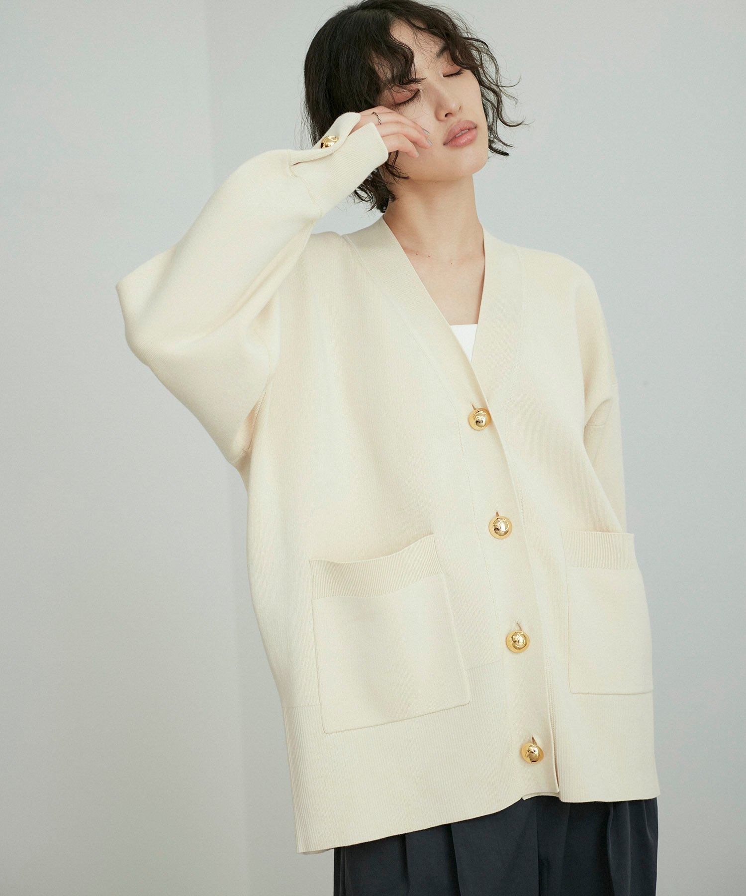 楽天市場】【サステナブル】ロゴボタンミドルカーディガン ADAM ET