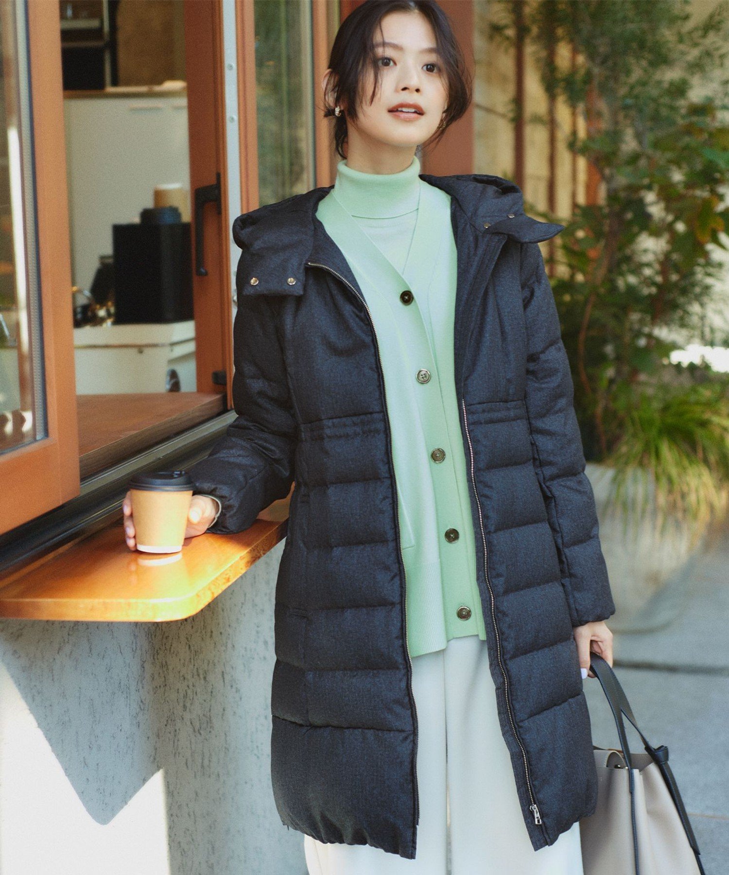 【ako】骨ストさんのきれいめロングコート　ネイビー natural couture コート アウター 「ako」骨ストさんのきれいめ
