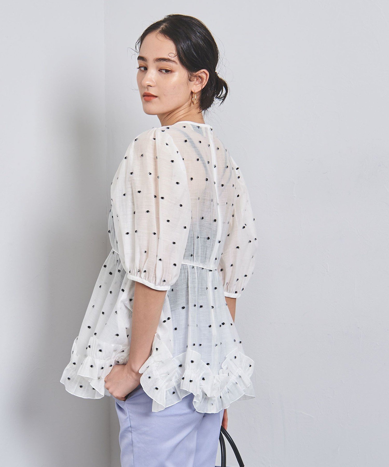 UNITED ARROWS 2トーン ドットジャカード フリルブラウス ユナイテッド  