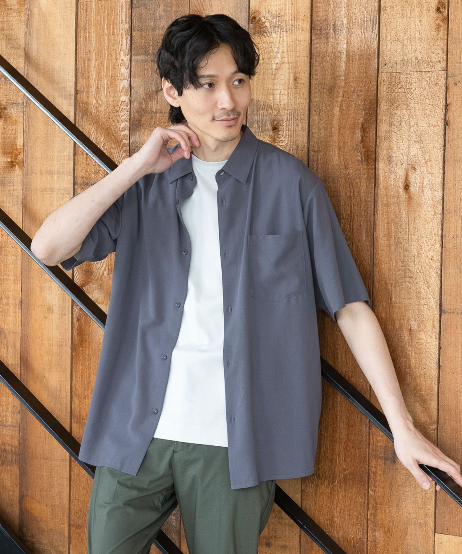 SALE／30%OFF】GLOBAL WORK サラサマ快適シャツ/レギュラーカラー/半袖